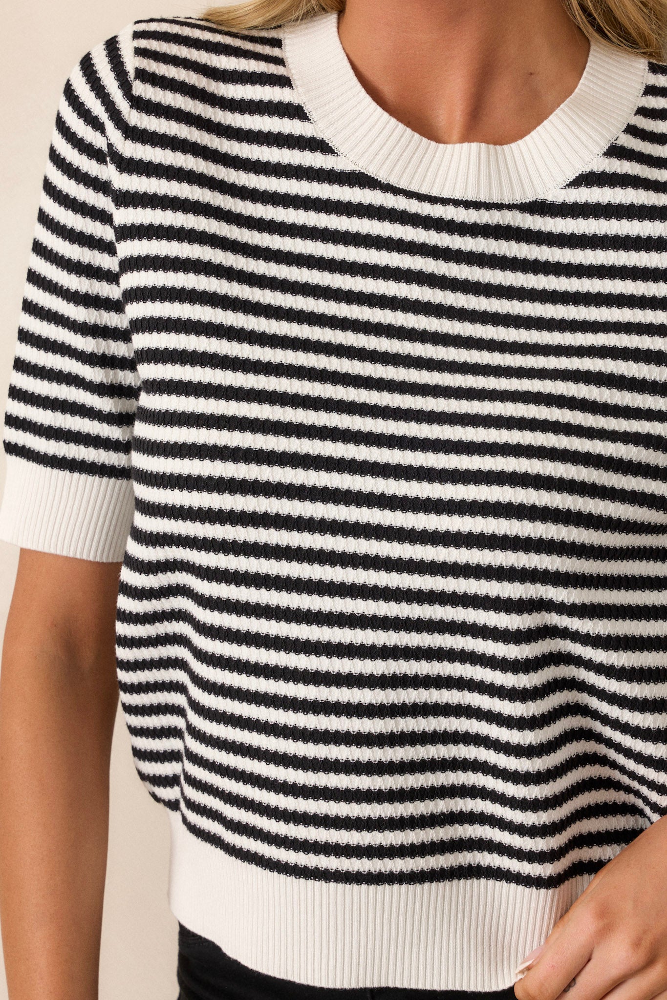 I'm Okay With That Black Stripe Short Sleeve Knit Top