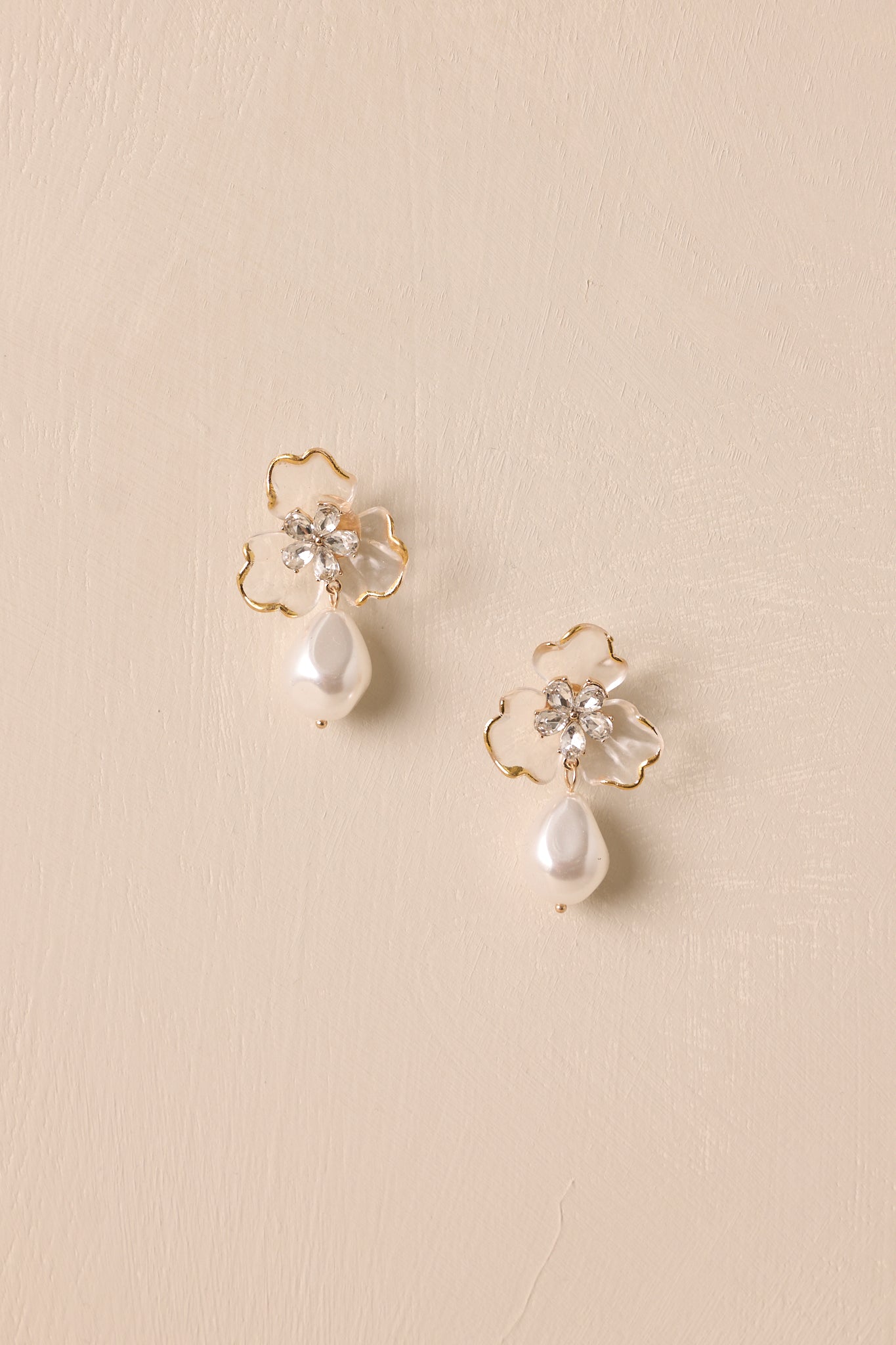 True Muse Clear & Ivory Pearl Floral Drop Earrings