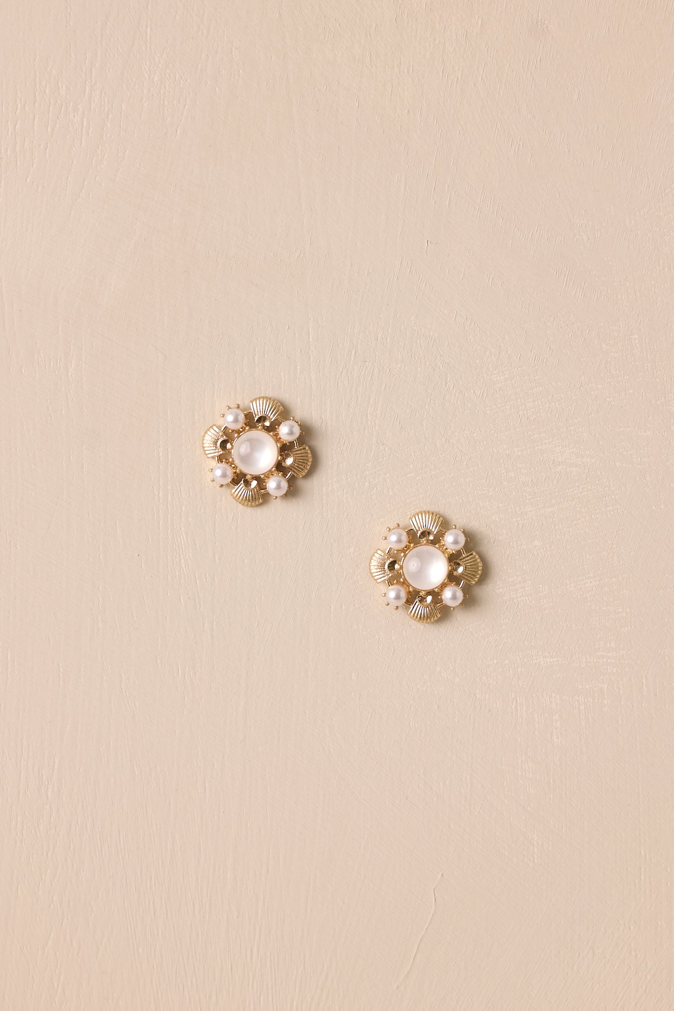 Nights In White Satin Gold & Pearl Stud Earrings