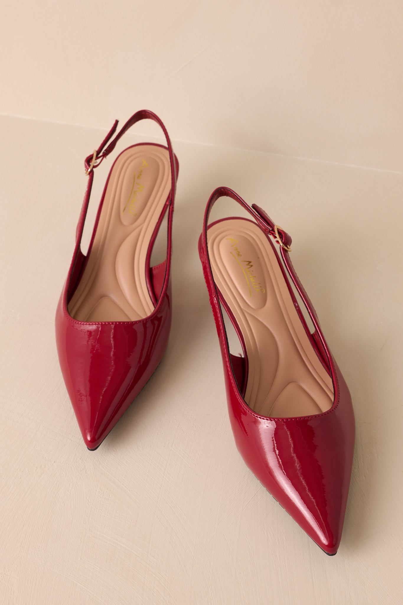 Celestial Dreams Burgundy Pointed-Toe Slingback Kitten Heels