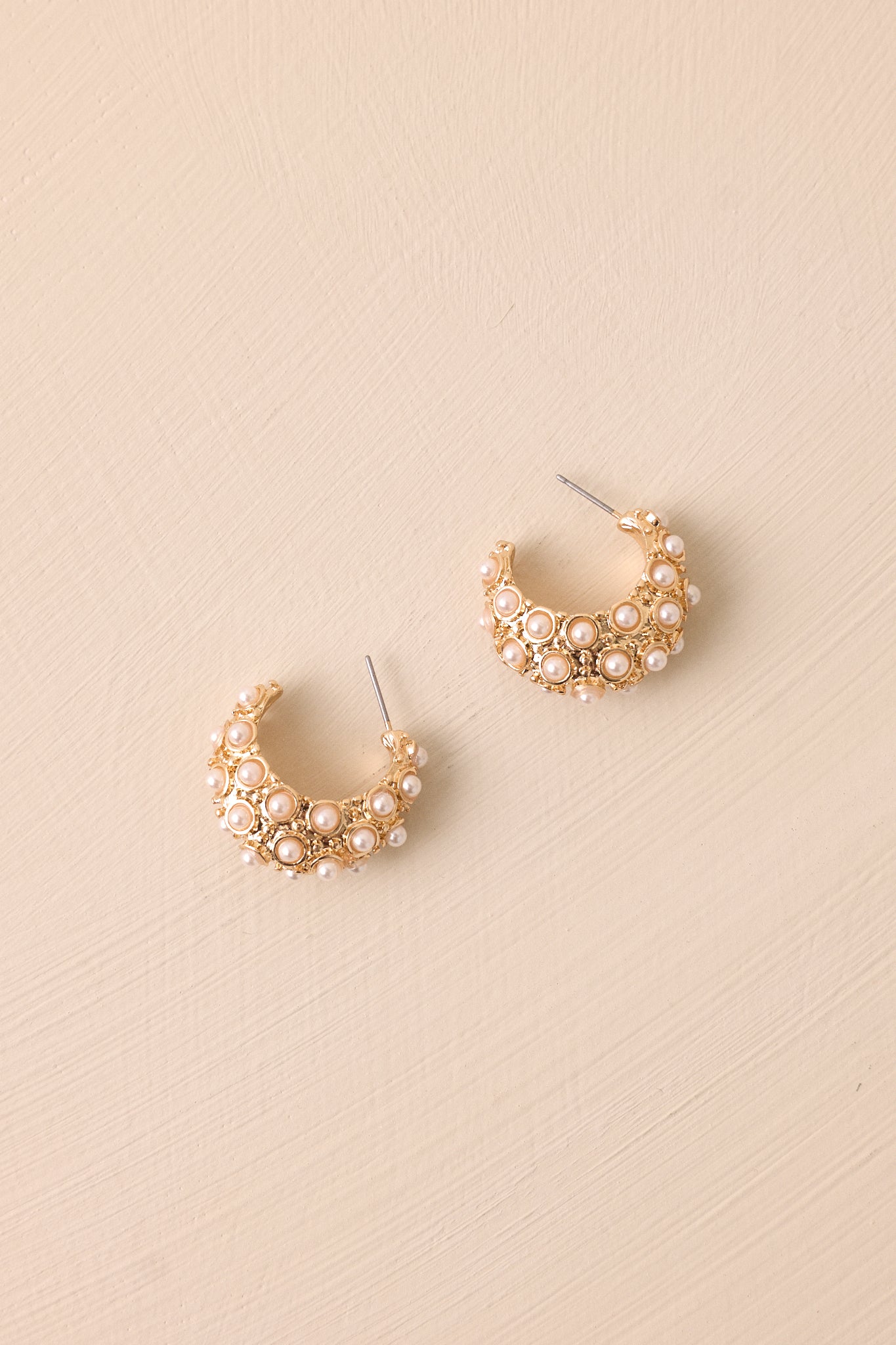 Waiting For Tomorrow Gold Textured Pearl Hoop Earrings