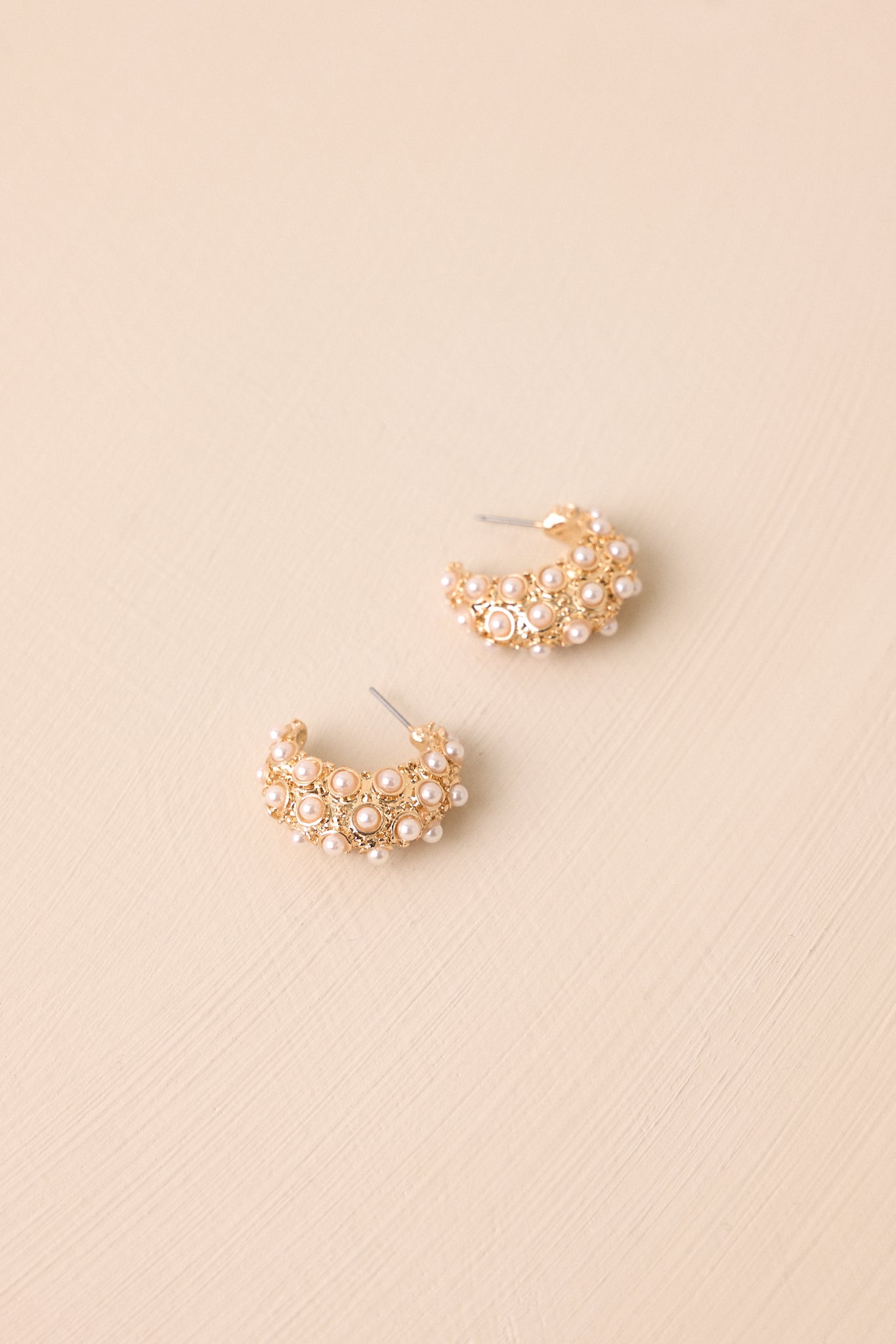 Waiting For Tomorrow Gold Textured Pearl Hoop Earrings