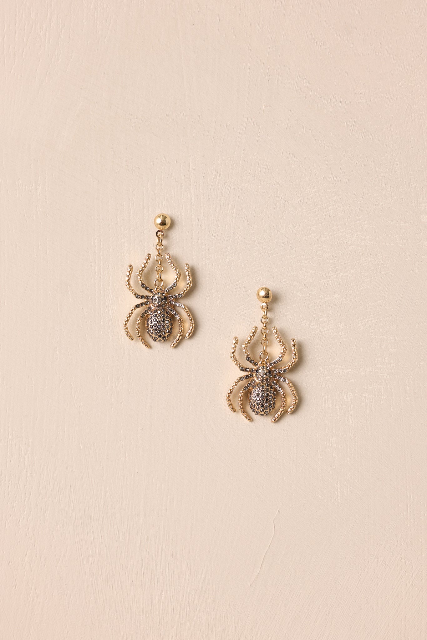 Stopping by Woods Gold & Rhinestone Spider Earrings