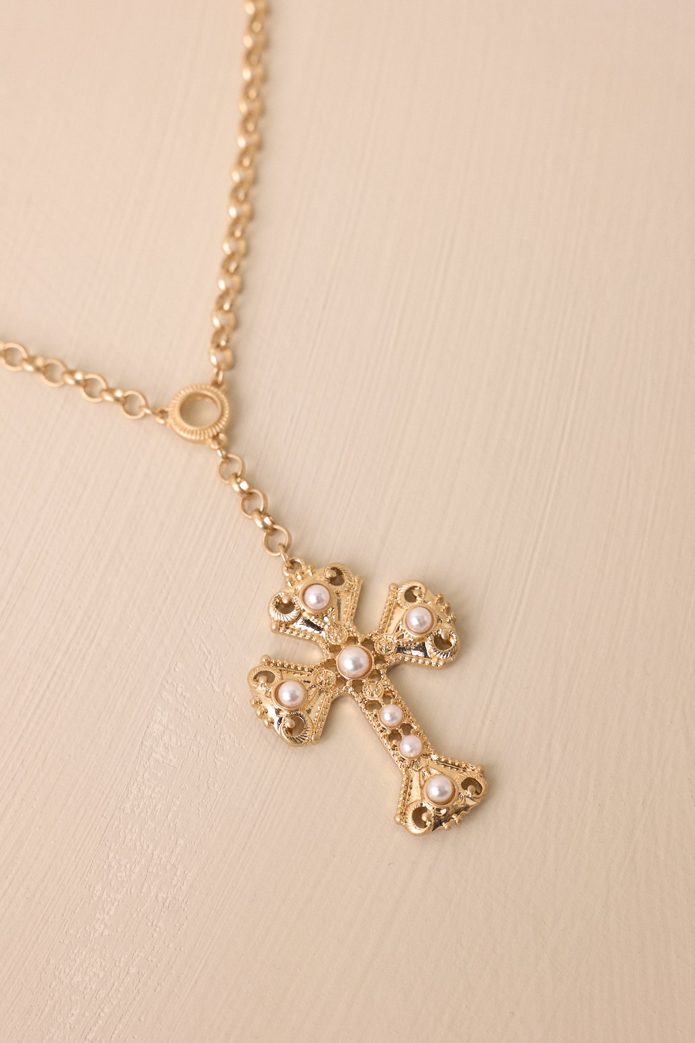 So Many Memories Gold & Ivory Pearl Cross Necklace