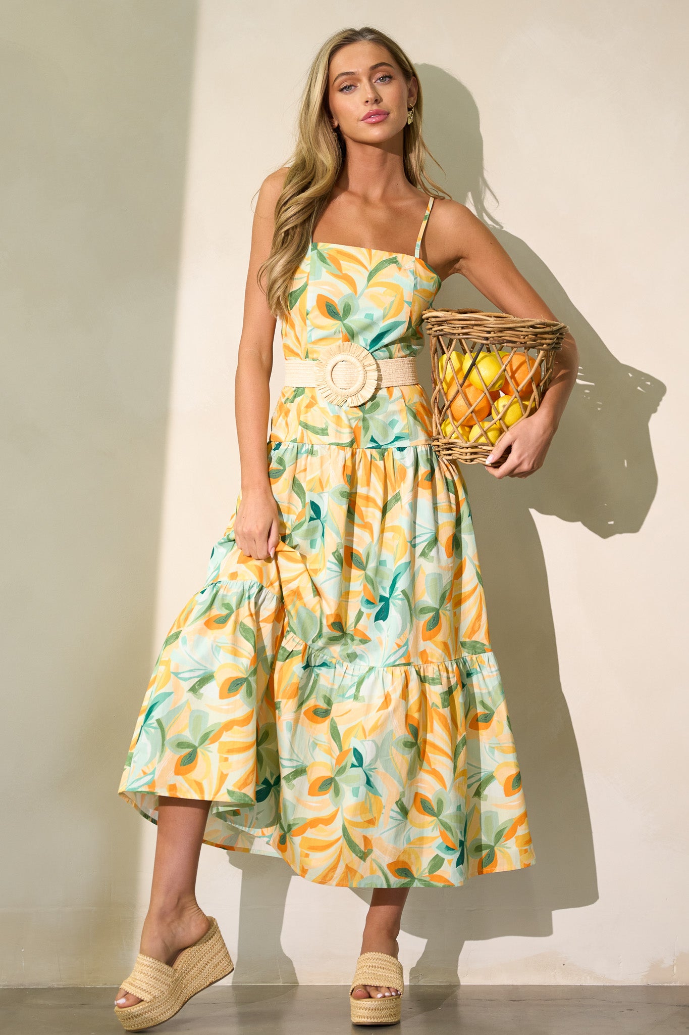 MINKPINK Solstice Yellow Tiered Midi Dress Red Dress