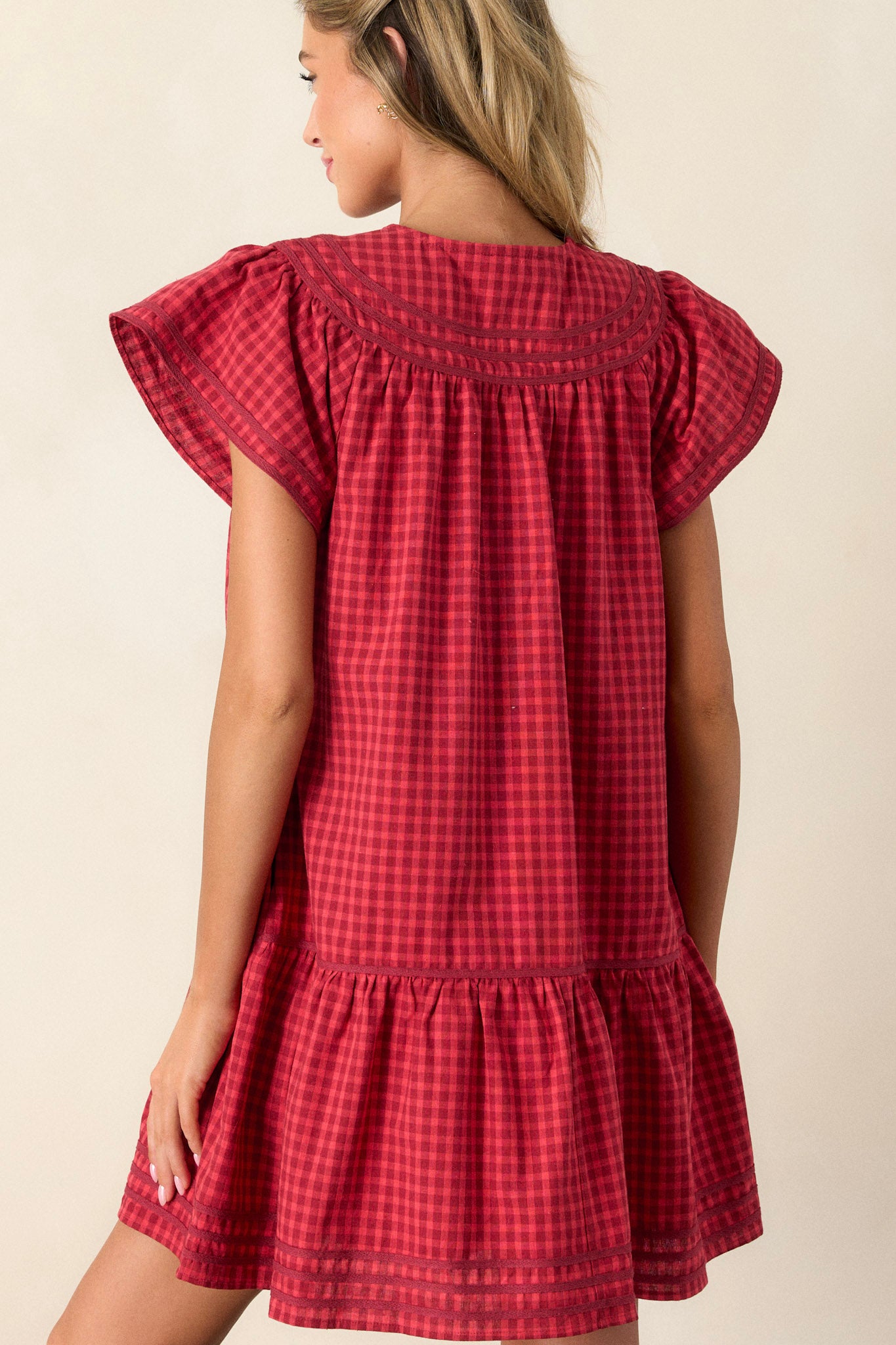 Picnic Day 100% Cotton Red Gingham Mini Dress