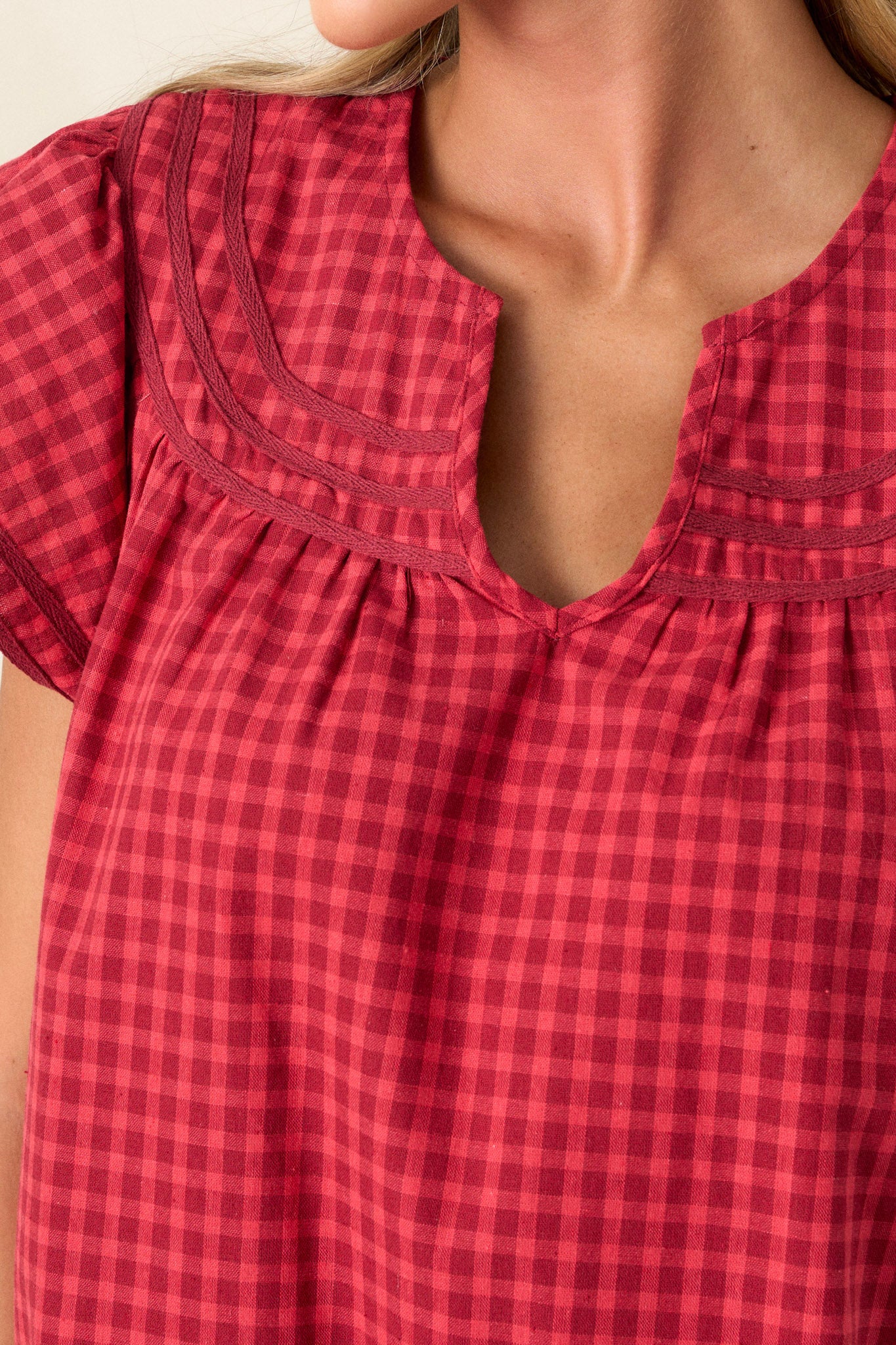 Picnic Day 100% Cotton Red Gingham Mini Dress