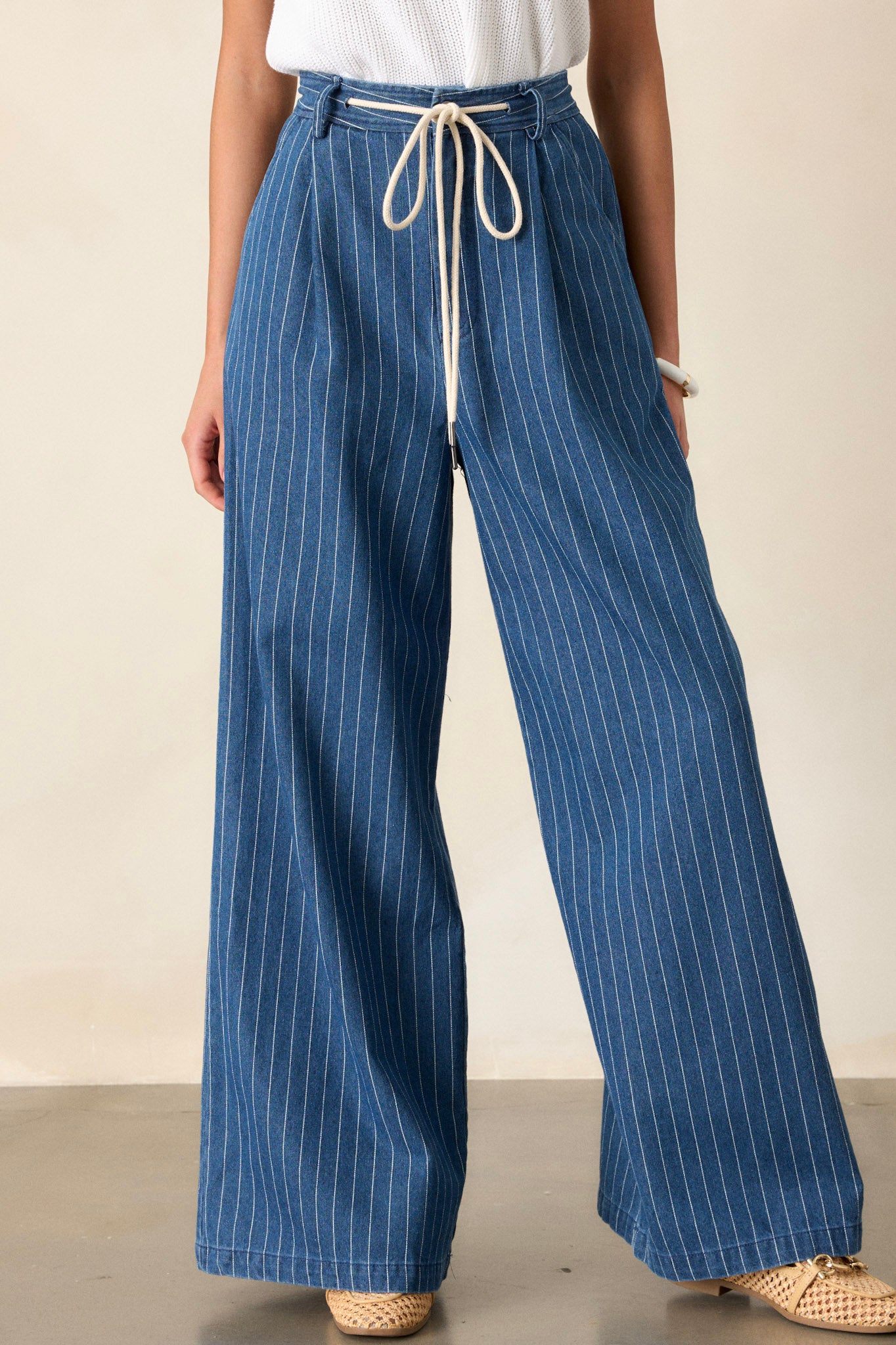 Women s They Say Vision Blue Stripe Wide Leg Pants Size S Red Dress