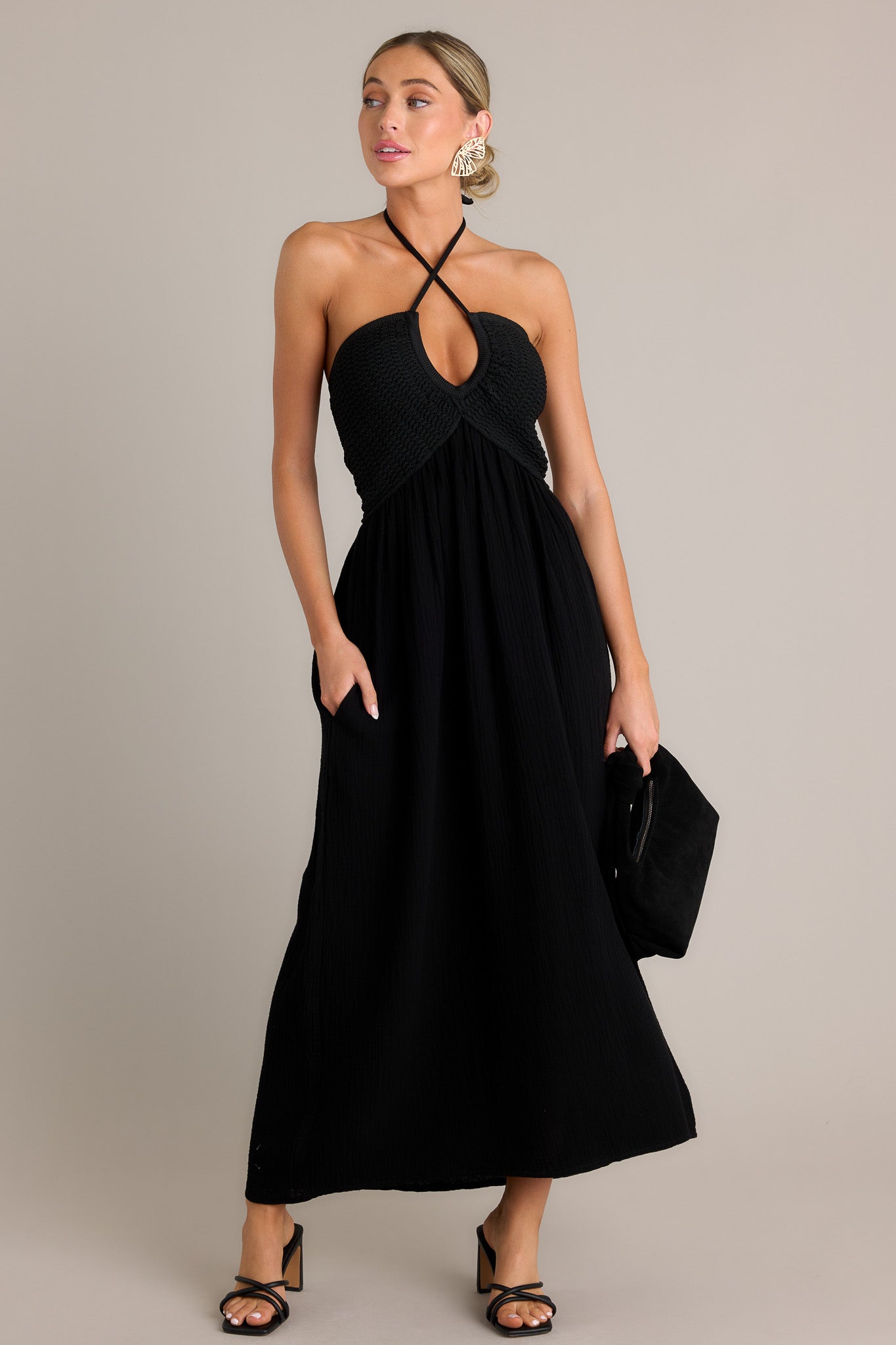 Graceful Flow 100% Cotton Black Maxi Dress