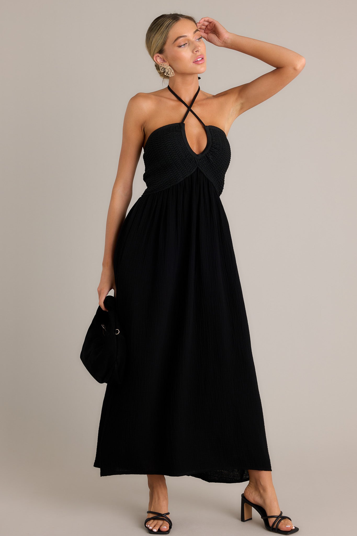 Graceful Flow 100% Cotton Black Maxi Dress