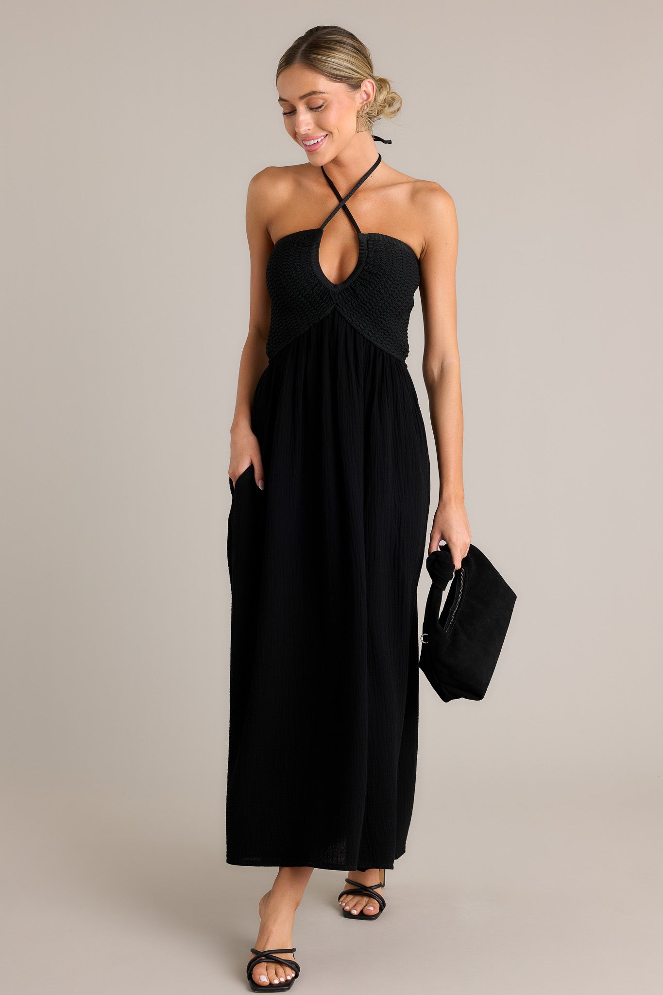 Graceful Flow 100% Cotton Black Maxi Dress