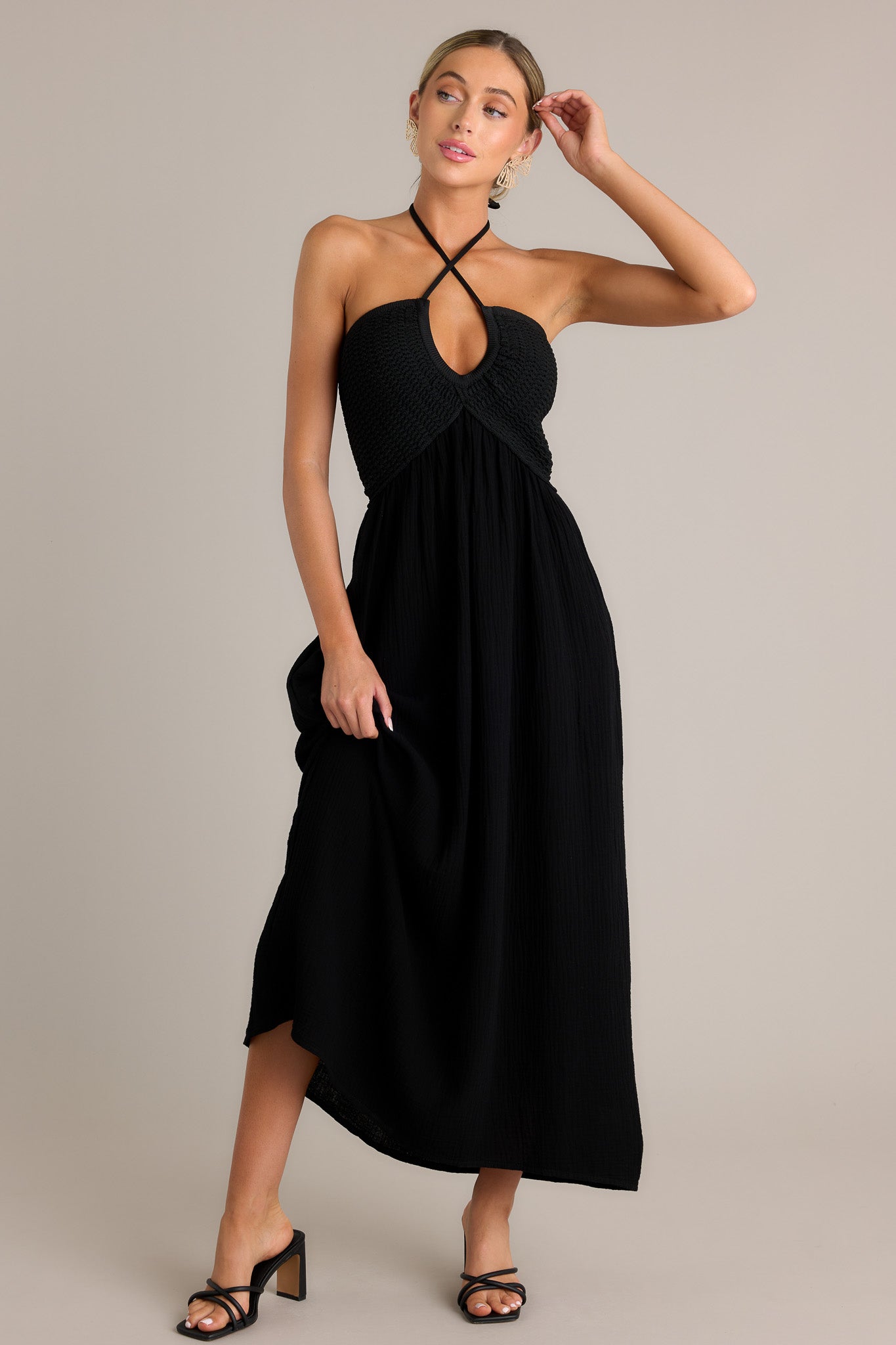 Graceful Flow 100% Cotton Black Maxi Dress