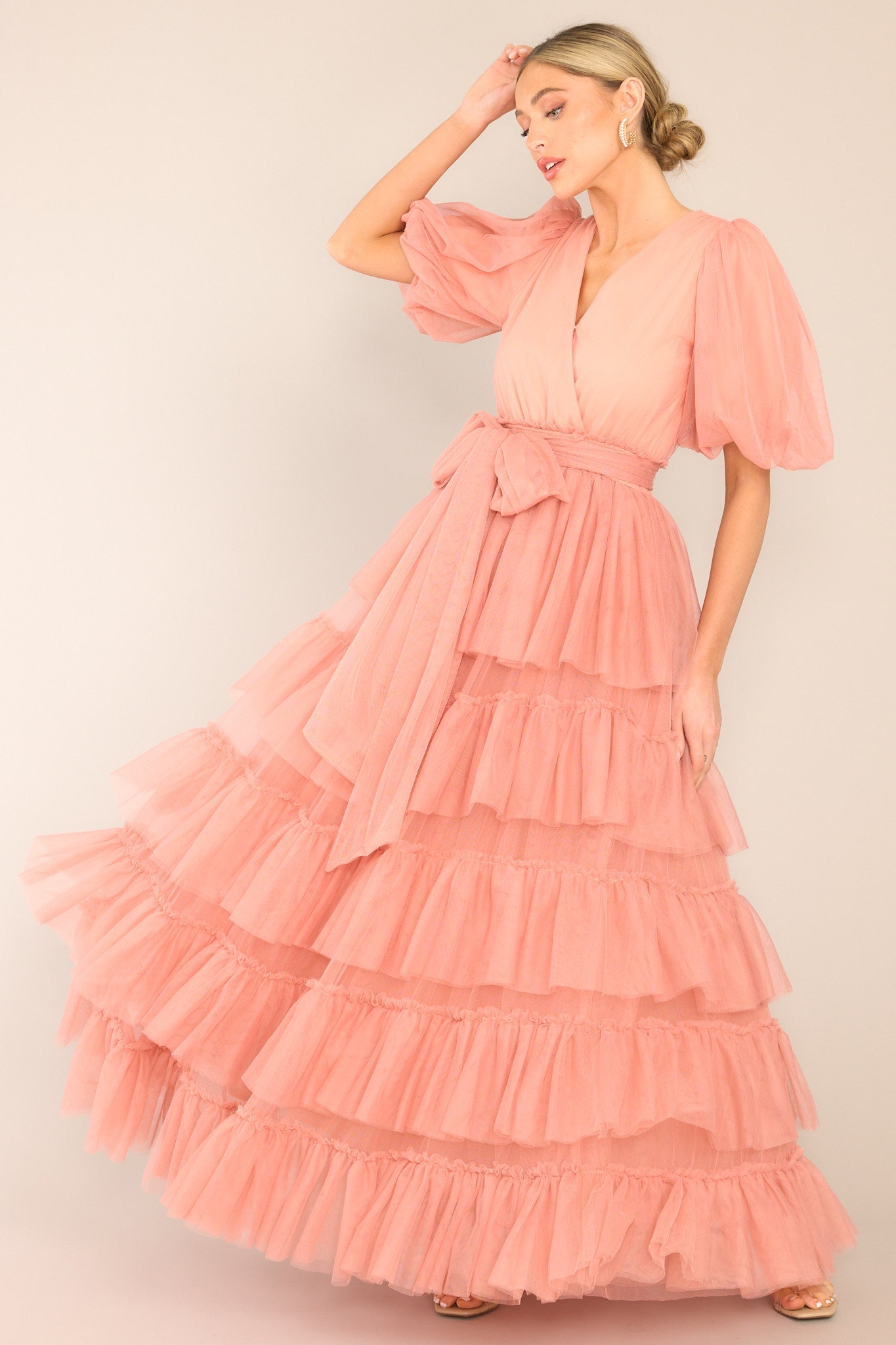 A Beautiful Feeling Rose Pink Tiered Tulle Maxi Dress - Red Dress