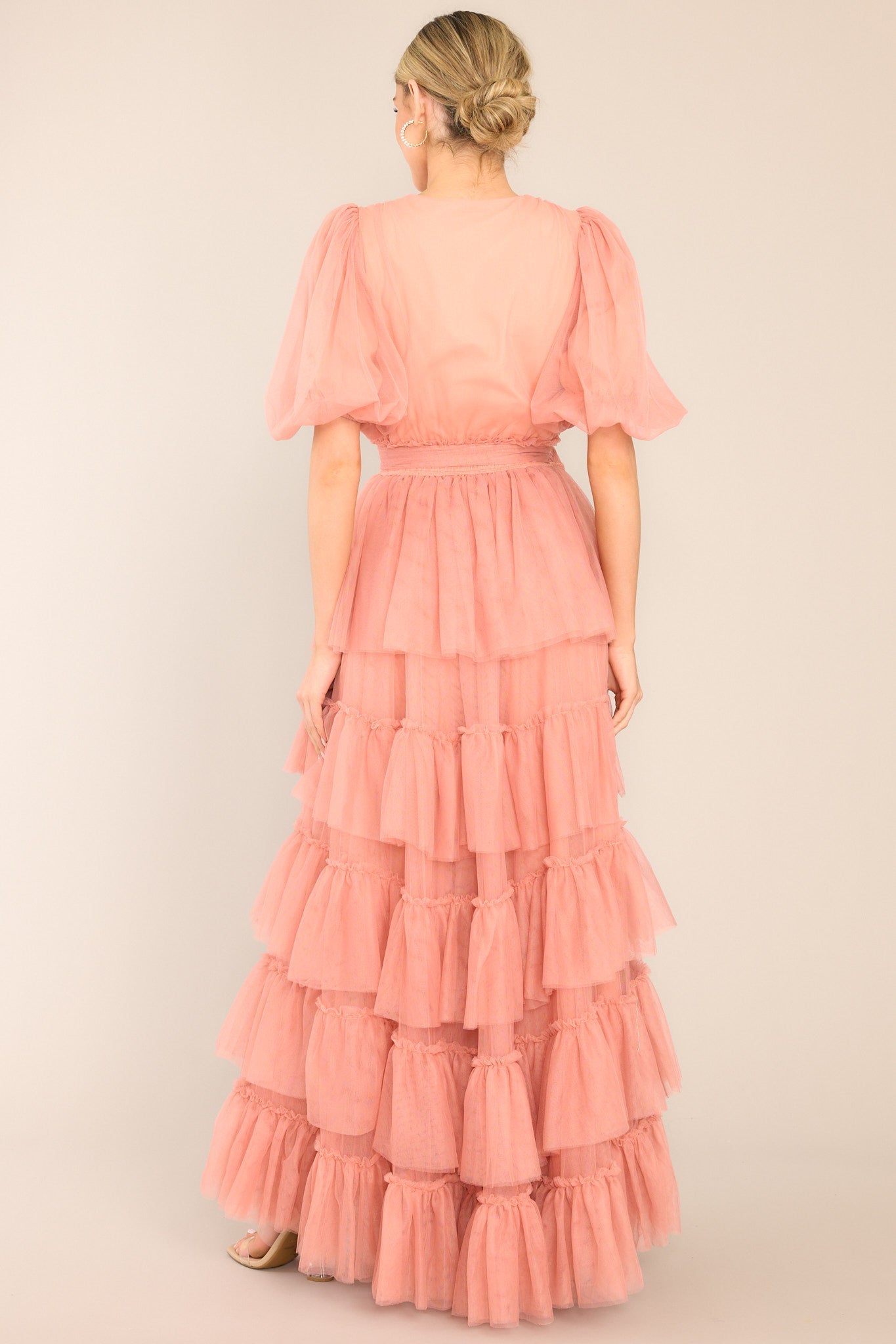 A Beautiful Feeling Rose Pink Tiered Tulle Maxi Dress - Red Dress