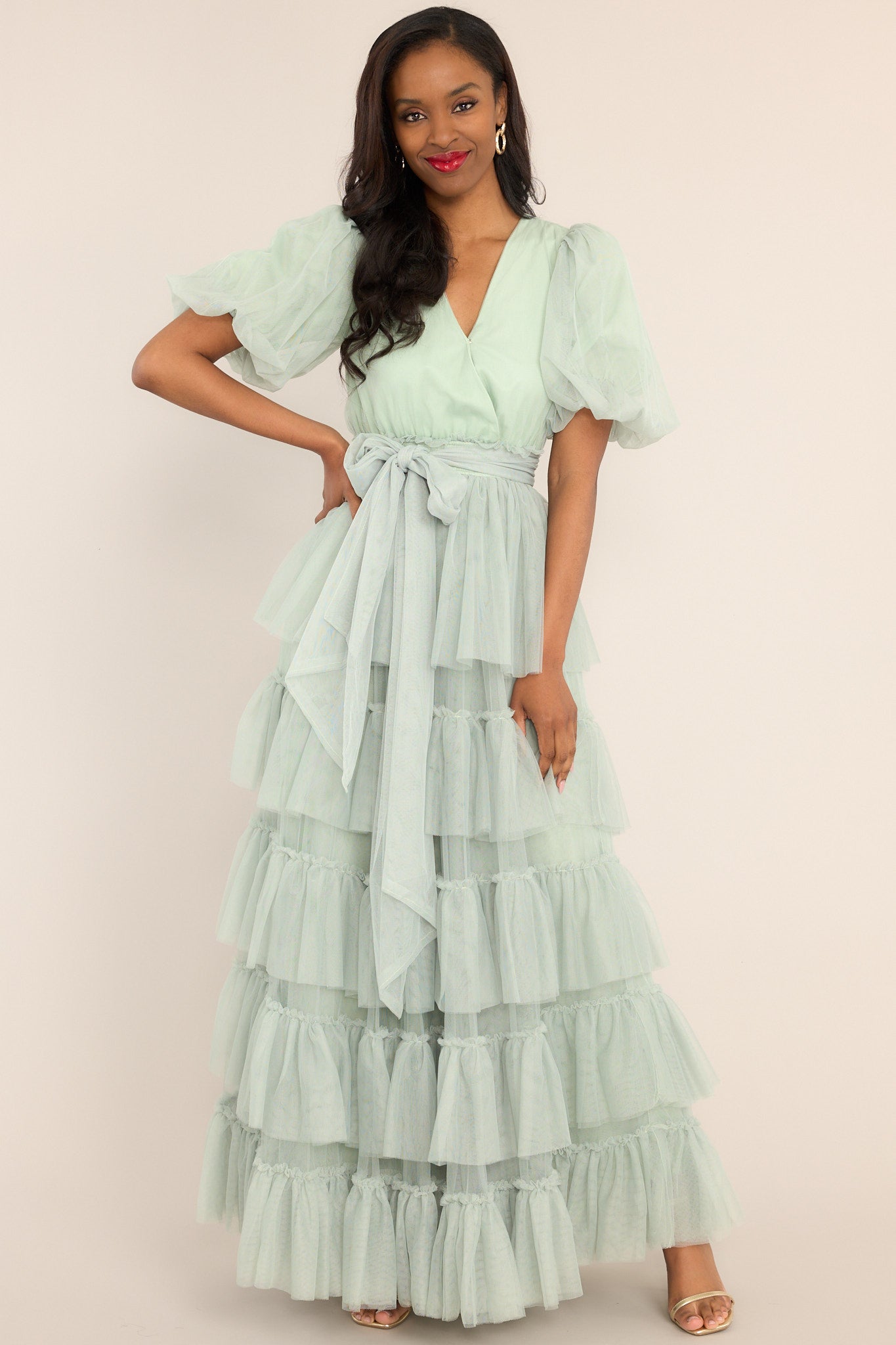 A Beautiful Feeling Seafoam Tiered Tulle Maxi Dress - Red Dress