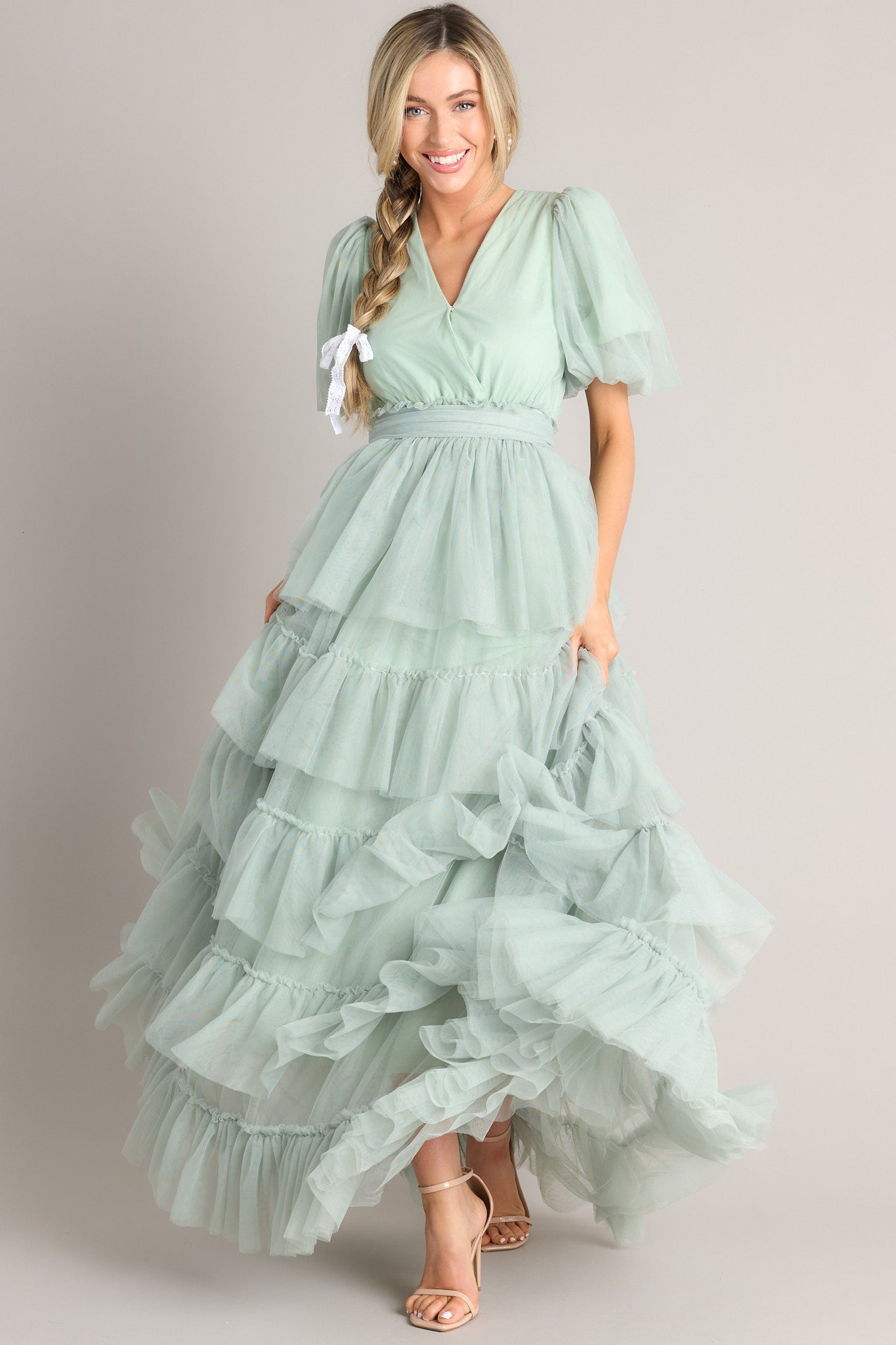 A Beautiful Feeling Seafoam Tiered Tulle Maxi Dress - Red Dress