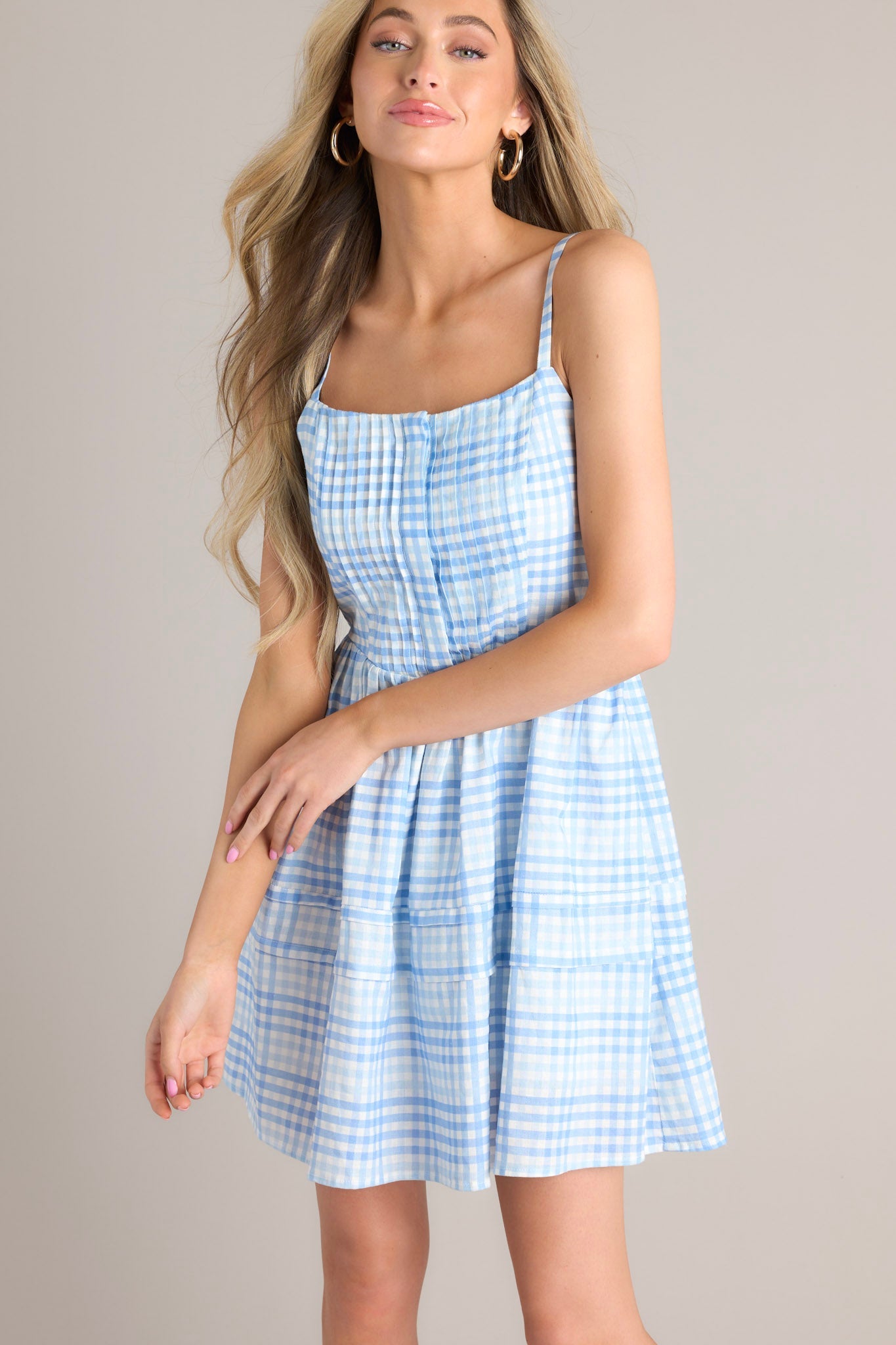 Alive And Free Blue Gingham Romper Dress - Red Dress