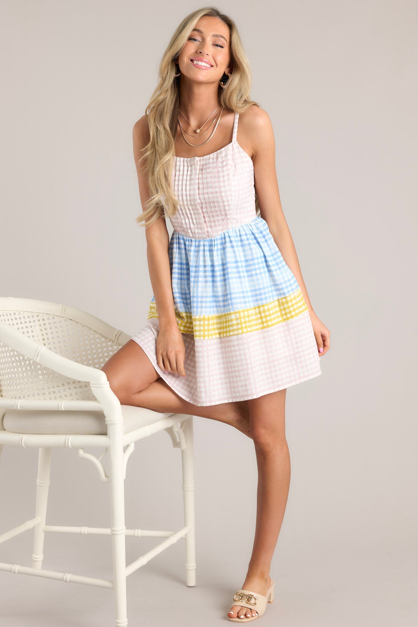 Alive And Free Pink Multi Gingham Romper Dress - Red Dress