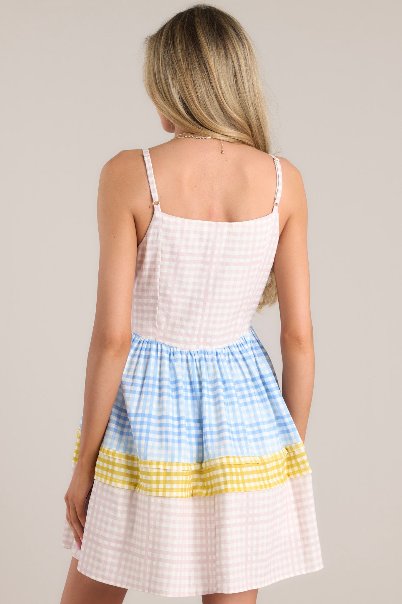 Alive And Free Pink Multi Gingham Romper Dress - Red Dress