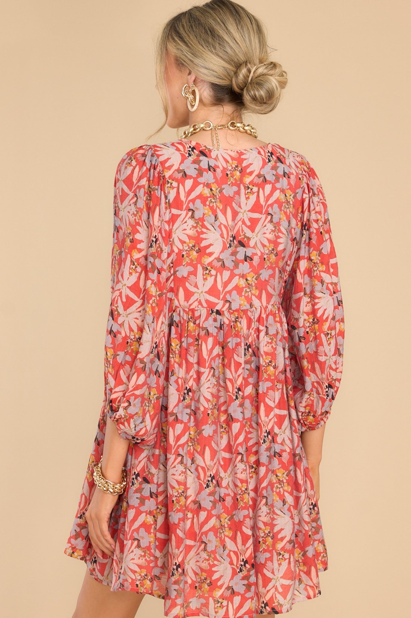 All Dreamers Rust Floral Print Dress - Red Dress