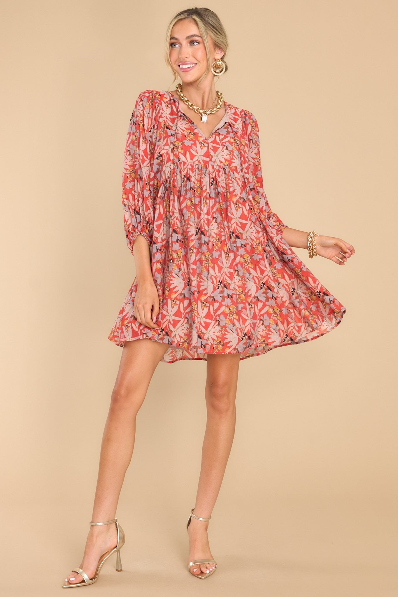 All Dreamers Rust Floral Print Dress - Red Dress