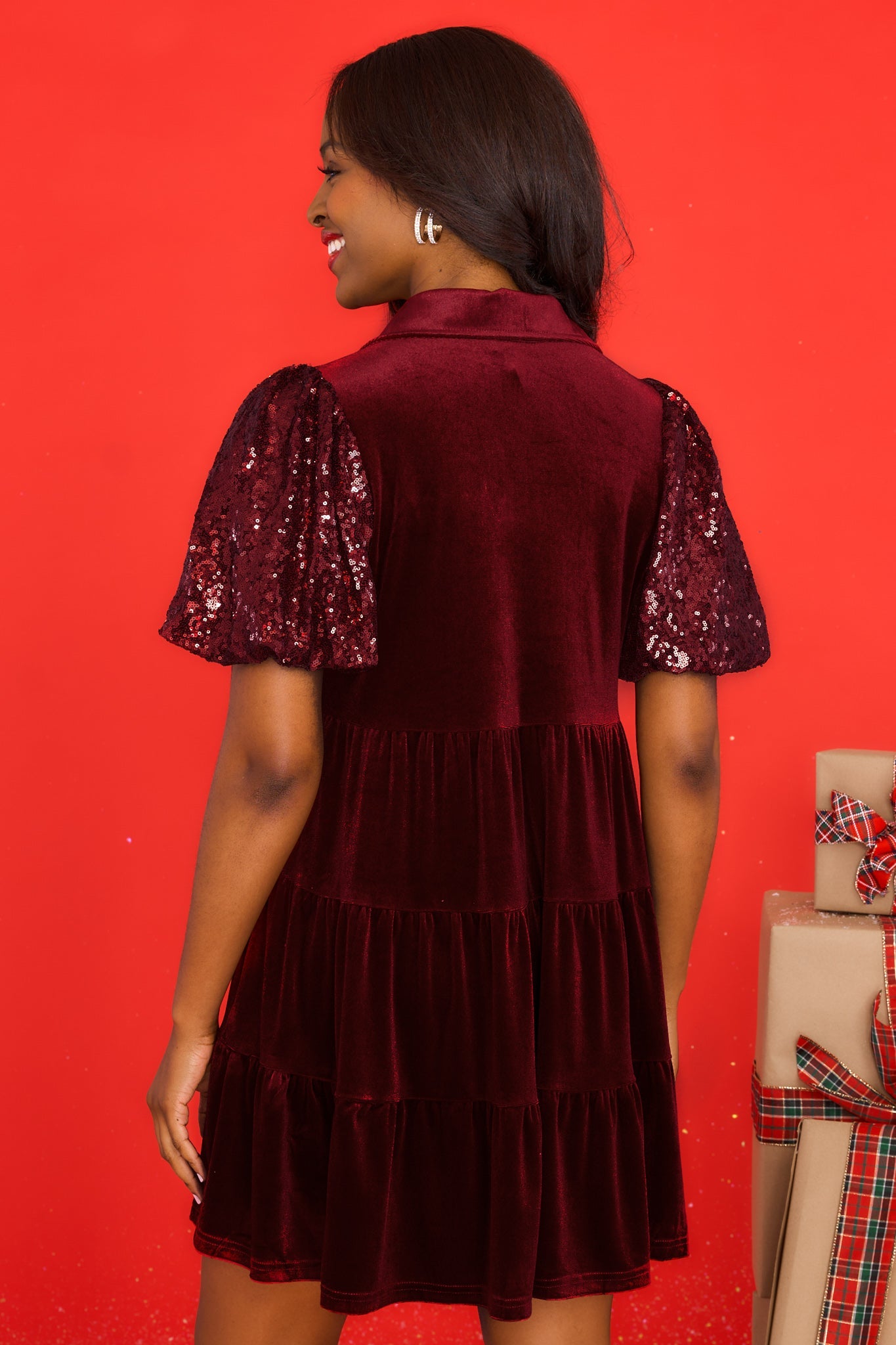 Always Here Wine Velvet Dress - Red Dress