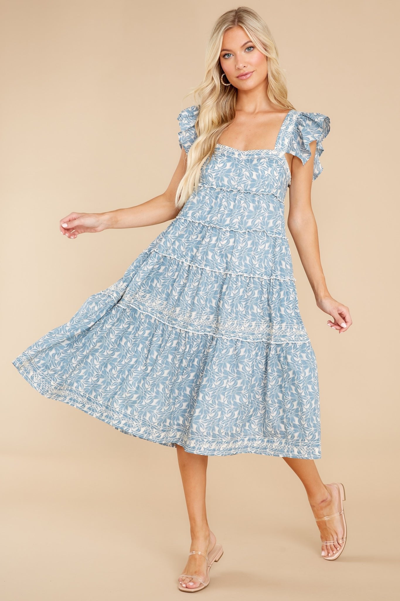 Always Promise Dusty Blue Floral Print Dress - Red Dress