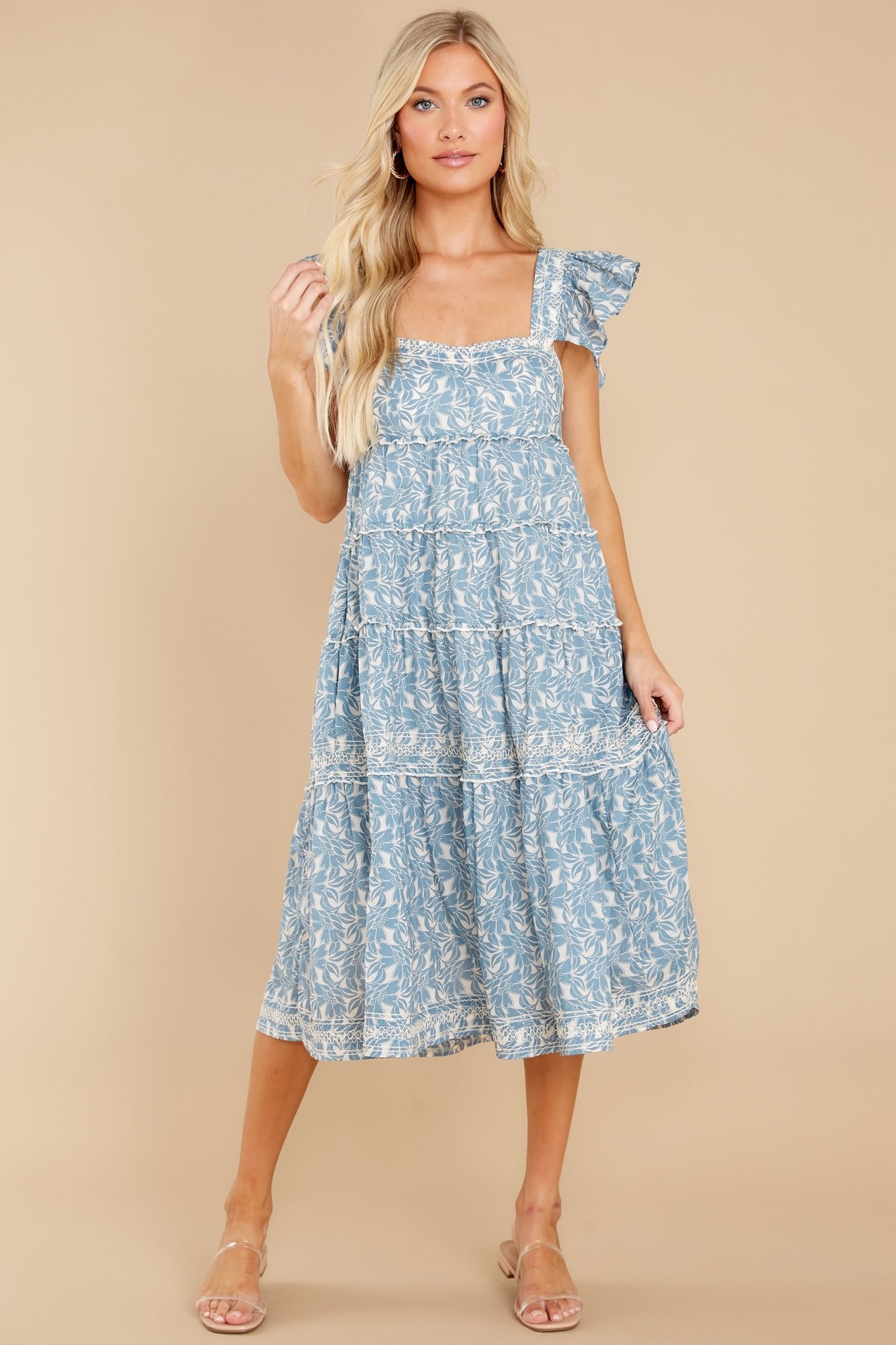 Always Promise Dusty Blue Floral Print Dress - Red Dress