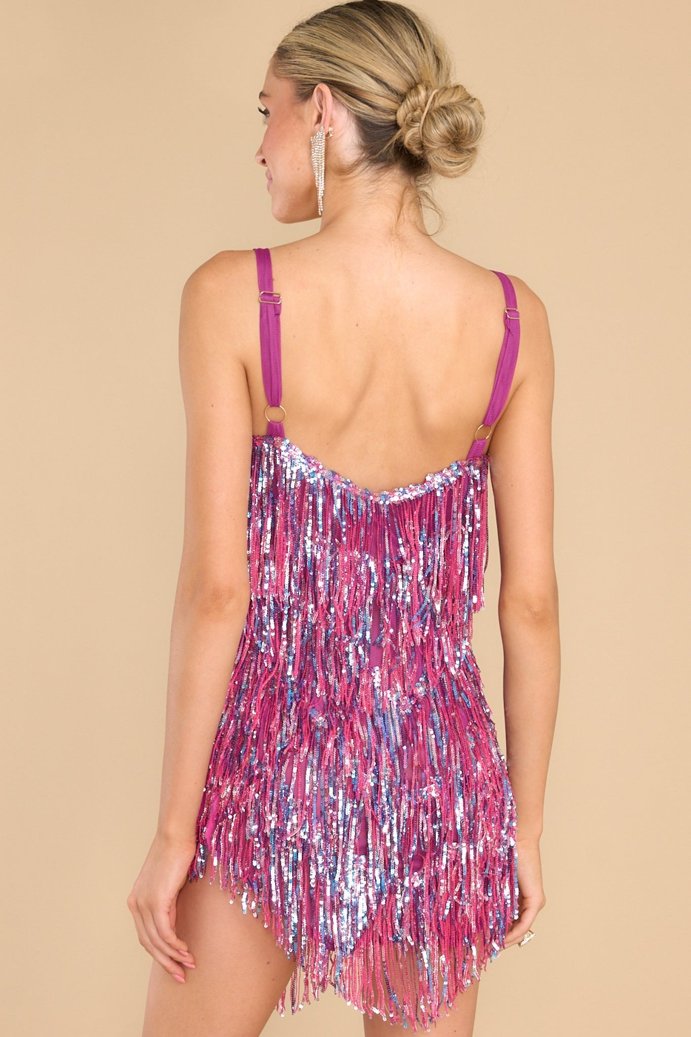 Always Shine Plum Fringe Dress - Red Dress