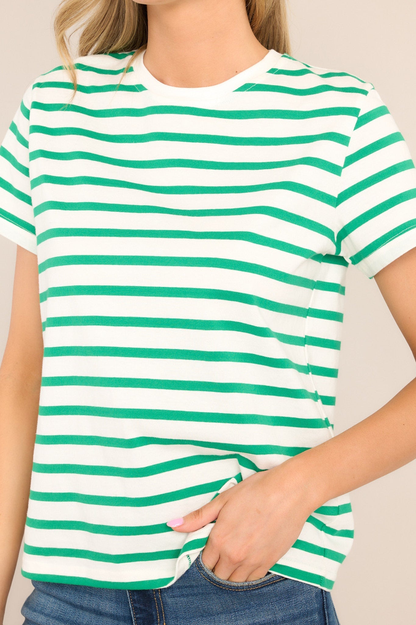 Always Yours Kelly Green Stripe Tee - Red Dress