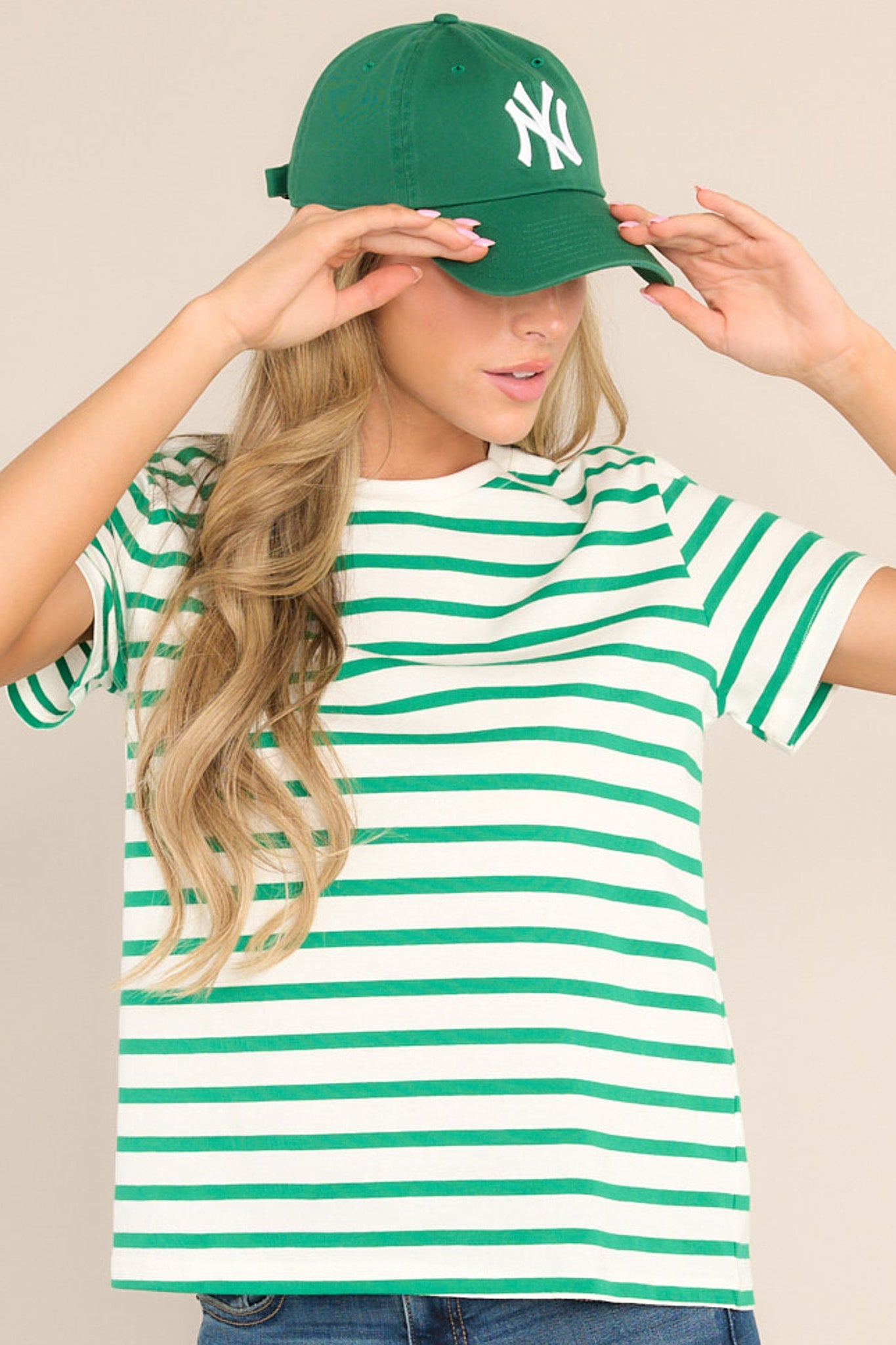 Always Yours Kelly Green Stripe Tee - Red Dress