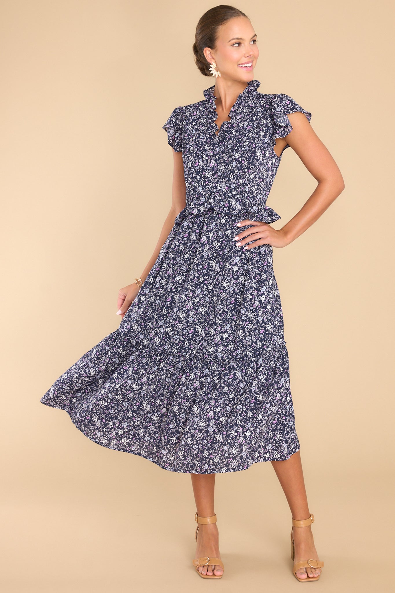 Anything You Want Navy Floral Dress - Red Dress