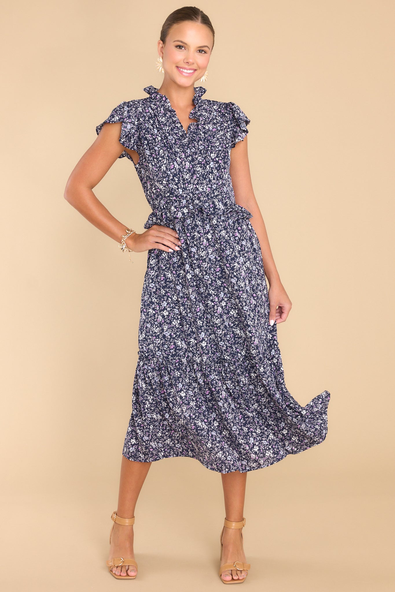 Anything You Want Navy Floral Dress - Red Dress