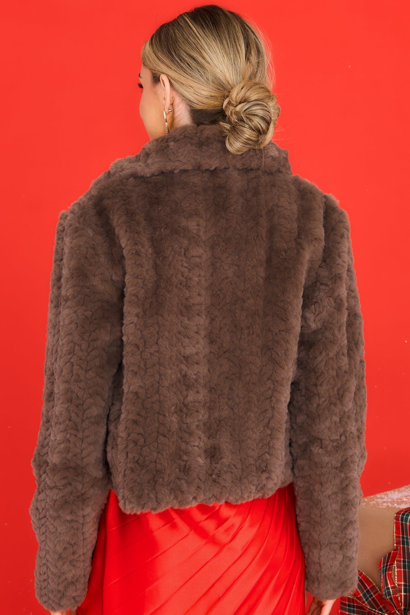 Arctic Glamour Faux Fur Mocha Jacket - Red Dress