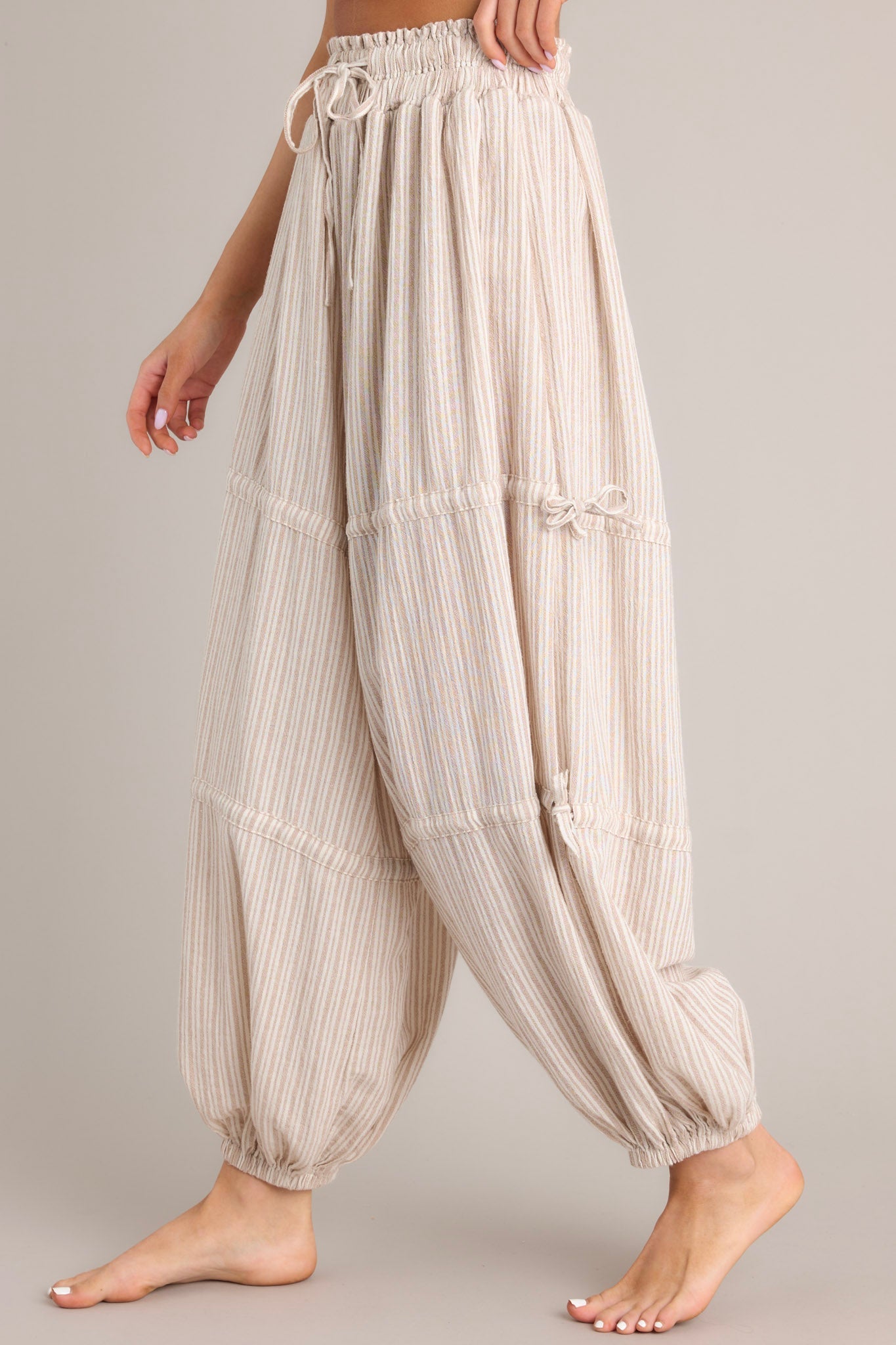 Artistry Unleashed 100% Cotton Tan Stripe Boho Joggers - Red Dress