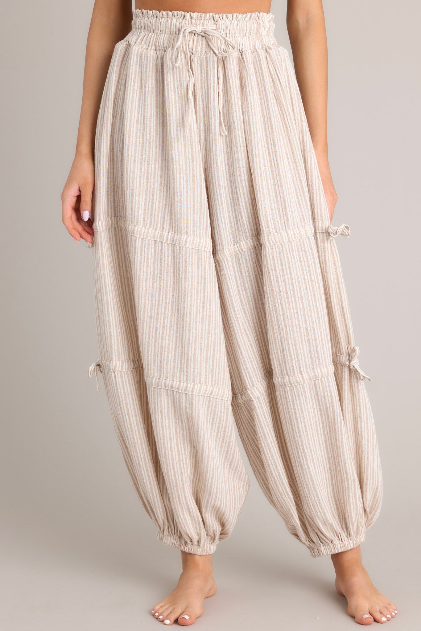 Artistry Unleashed 100% Cotton Tan Stripe Boho Joggers - Red Dress