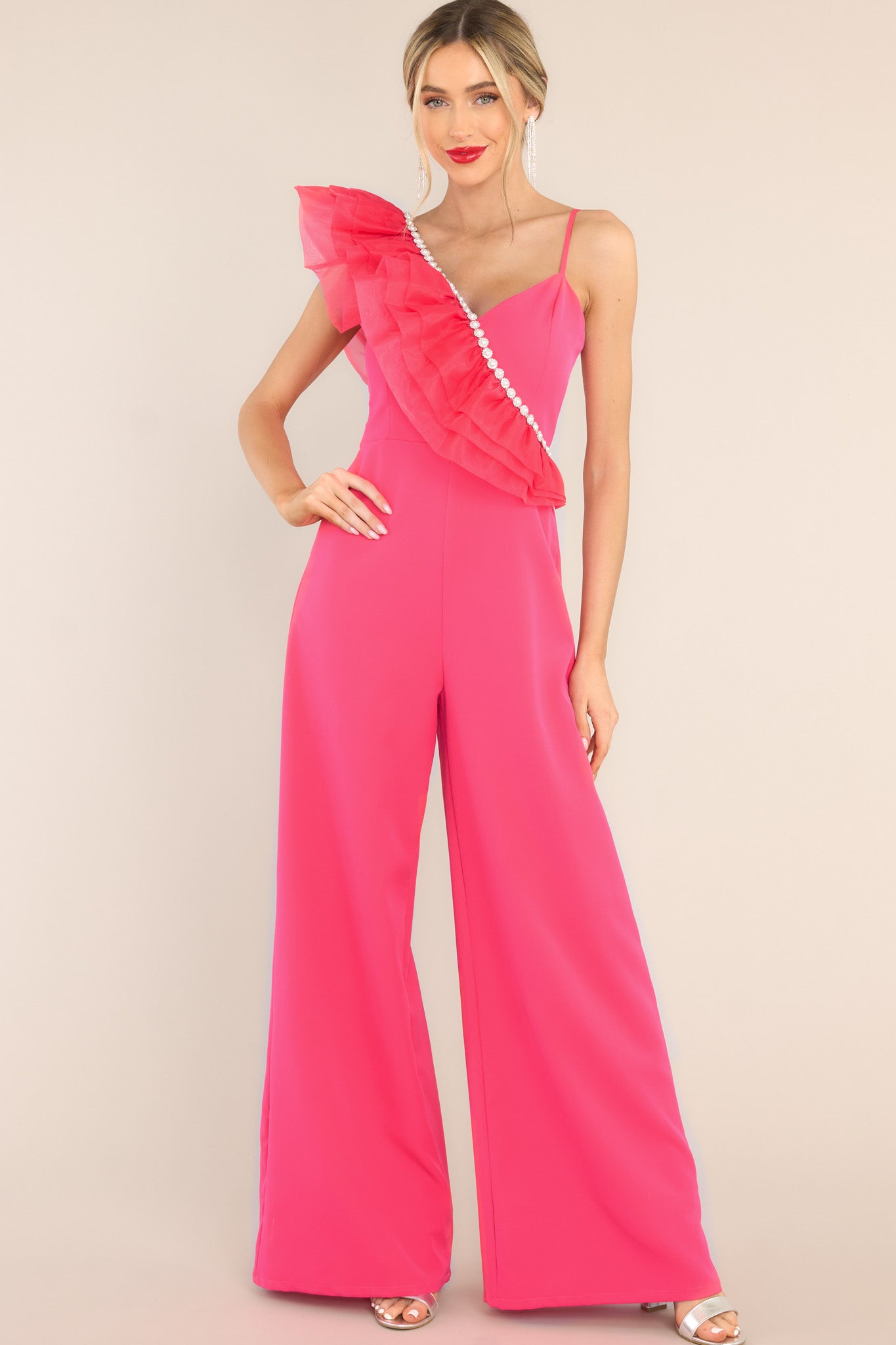 At Ease With You Hot Pink Jumpsuit - Red Dress