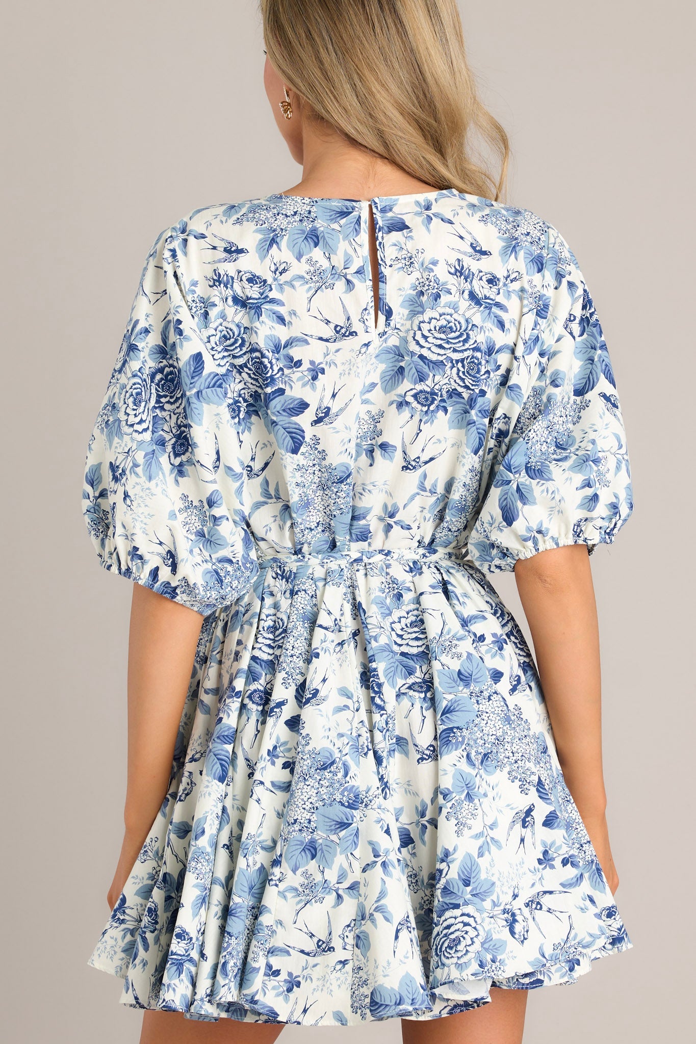 Aurora Amore Ivory & Blue Floral Mini Dress - Red Dress