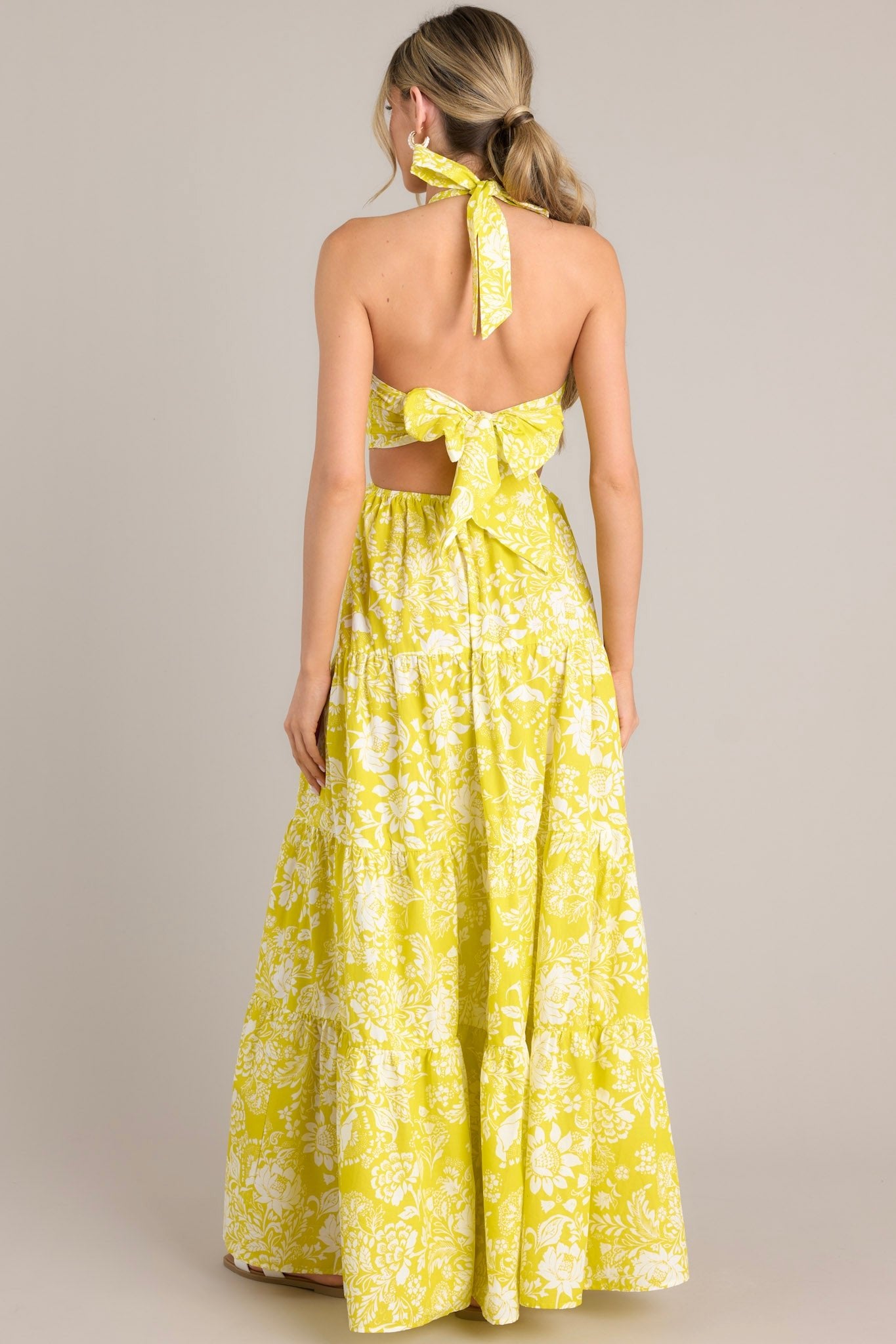 Be Blissfully Happy Yellow Floral Halter Maxi Dress - Red Dress