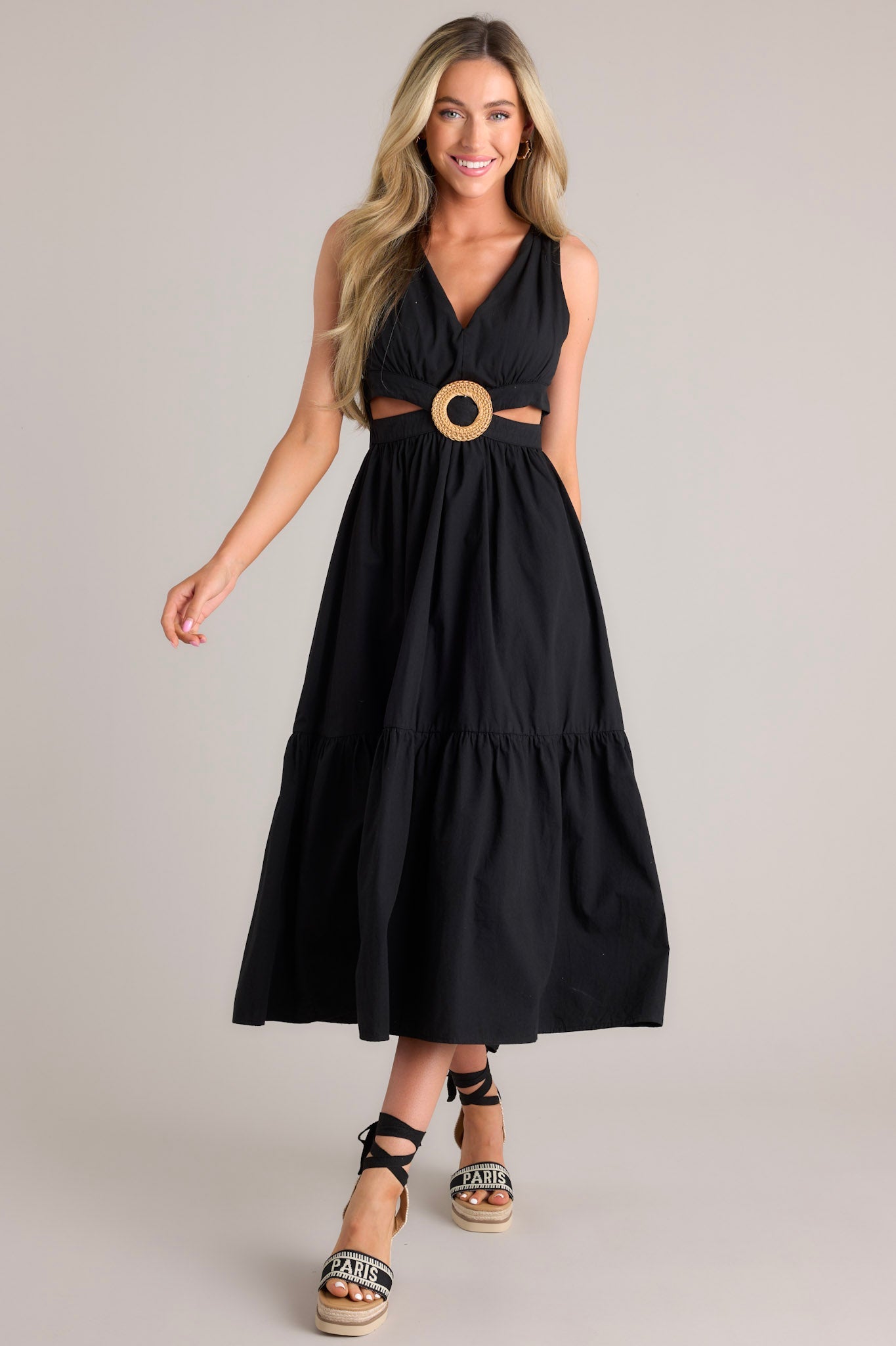 Be Good To Me Black Cutout Midi Dress - Red Dress