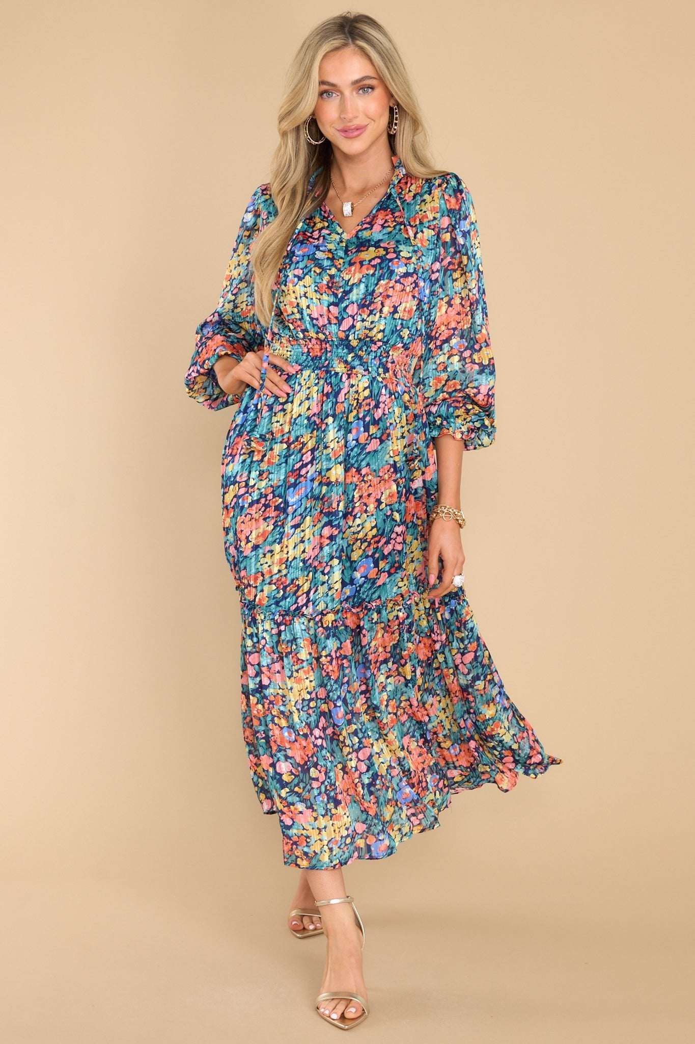 Be Prepared Teal Multi Print Maxi Dress - Red Dress