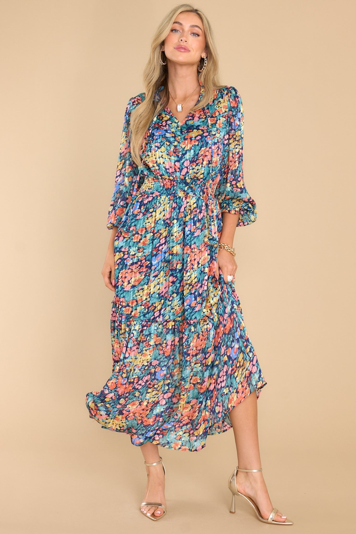 Be Prepared Teal Multi Print Maxi Dress - Red Dress