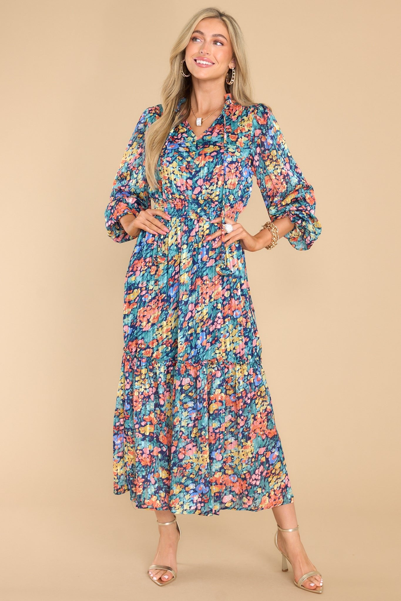 Be Prepared Teal Multi Print Maxi Dress - Red Dress