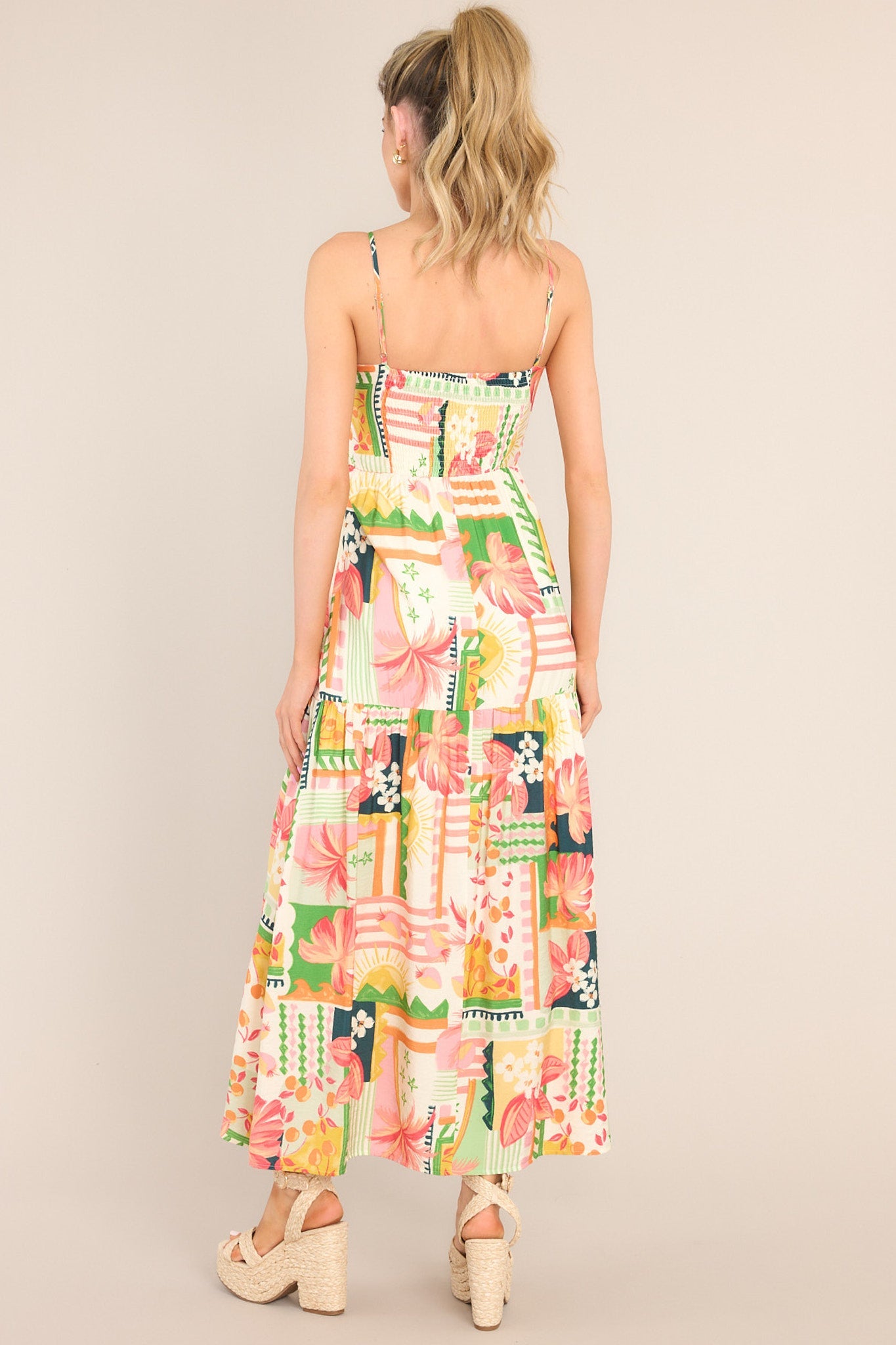 Beach Bonanza Tropical Multi Print Maxi Dress - Red Dress