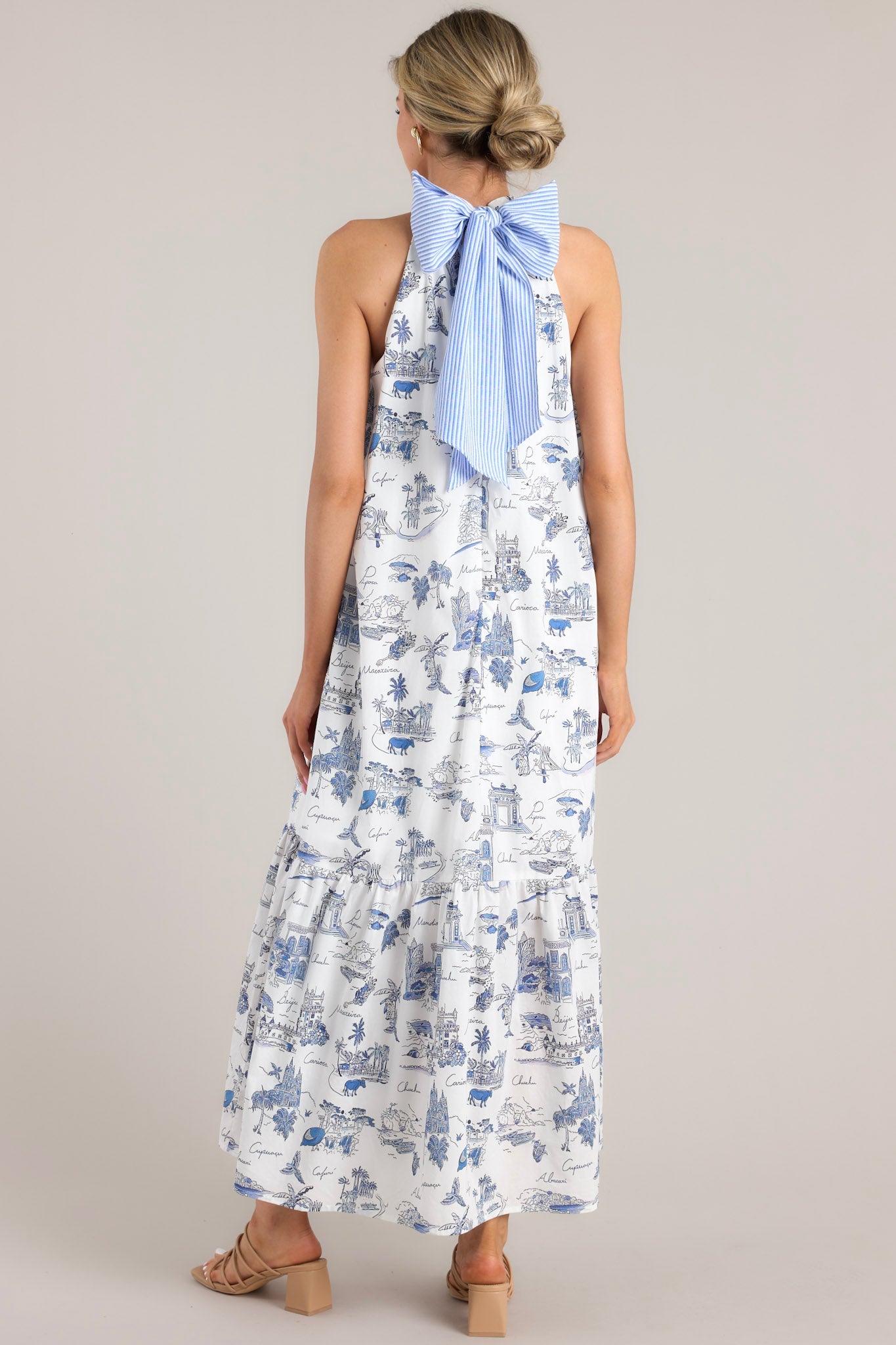 Beachside Party Blue & White Island Print Maxi Dress - Red Dress