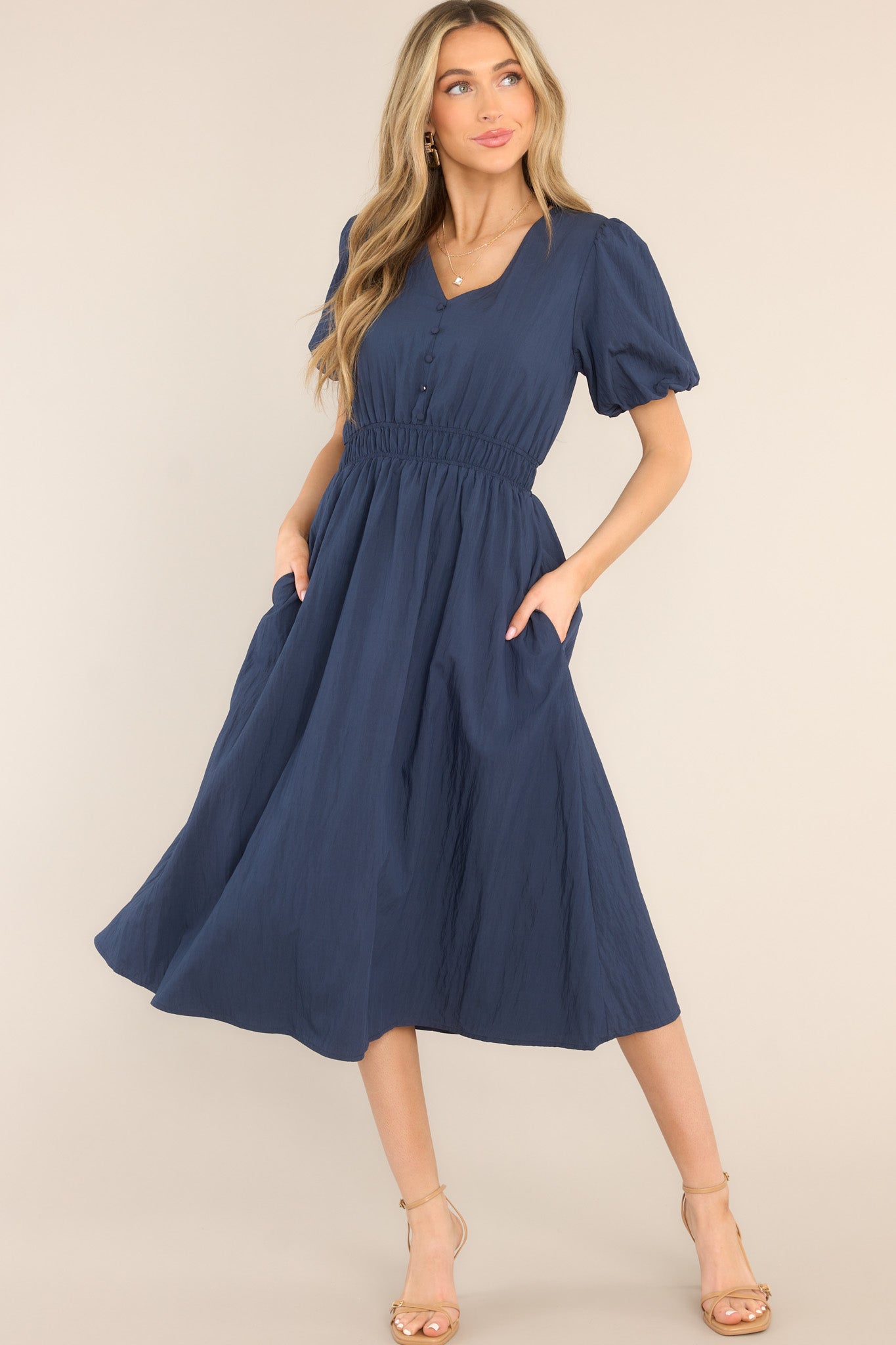 Best Route Navy Blue Midi Dress - Red Dress