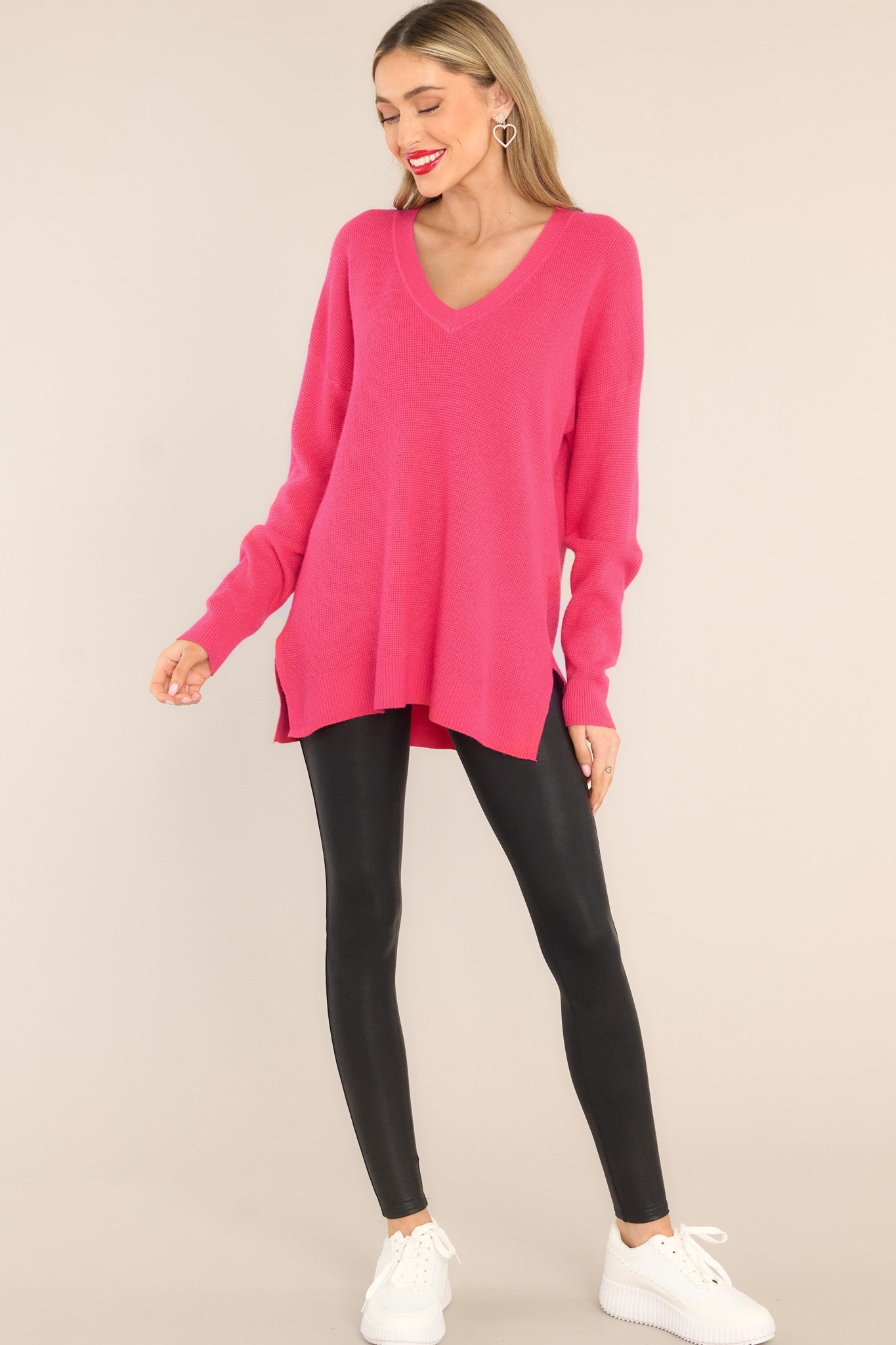 Breath Of Freshness Pink Sweater - Red Dress