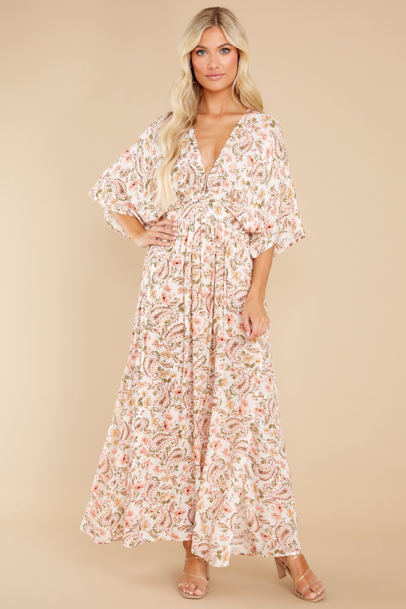 Breezy Bloom Ivory Floral Print Maxi Dress - Red Dress