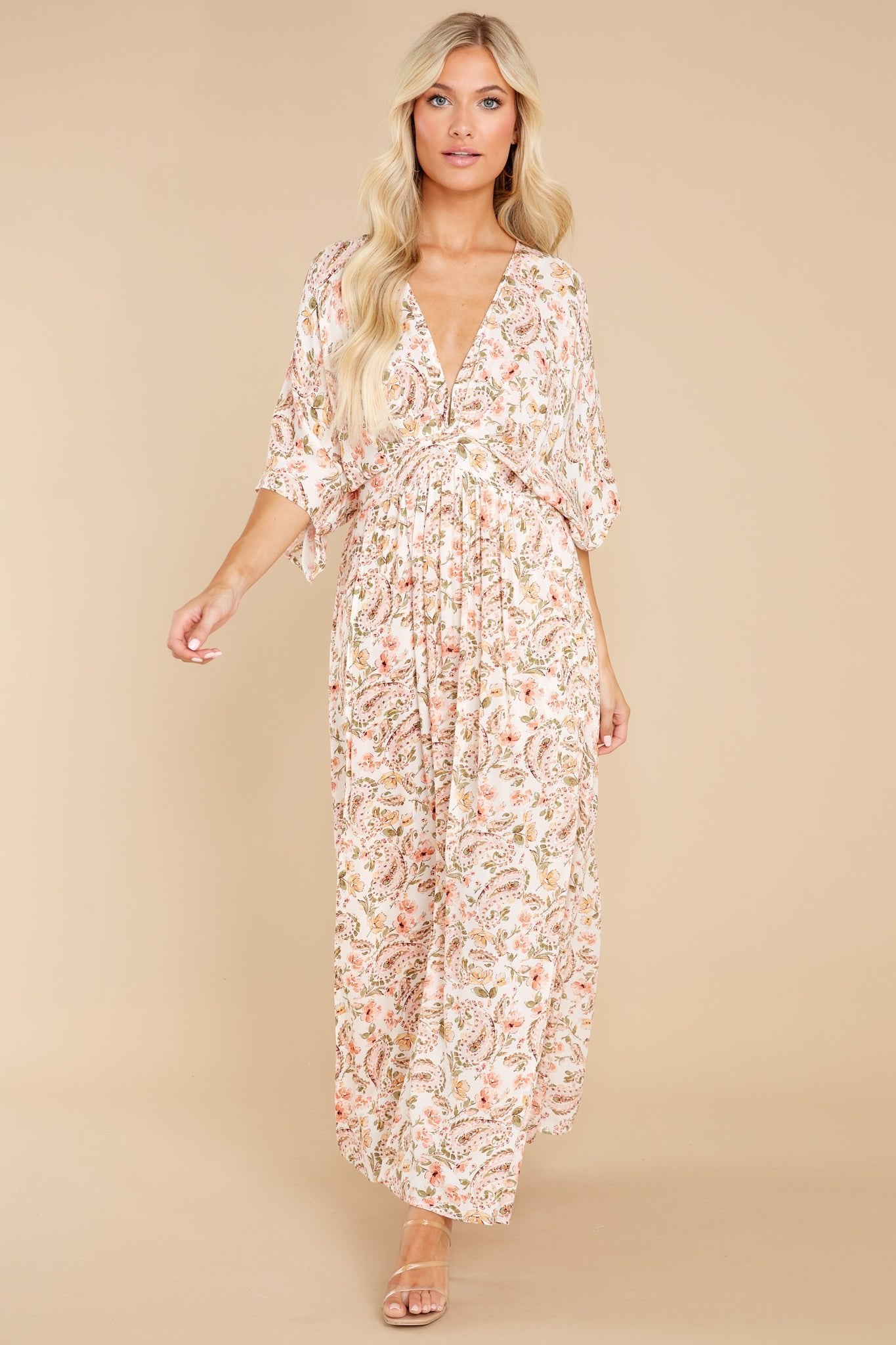 Breezy Bloom Ivory Floral Print Maxi Dress - Red Dress