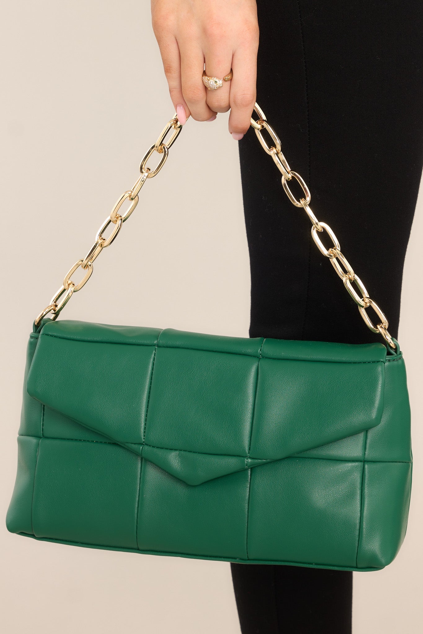 Captivatingly Chic Green Bag - Red Dress